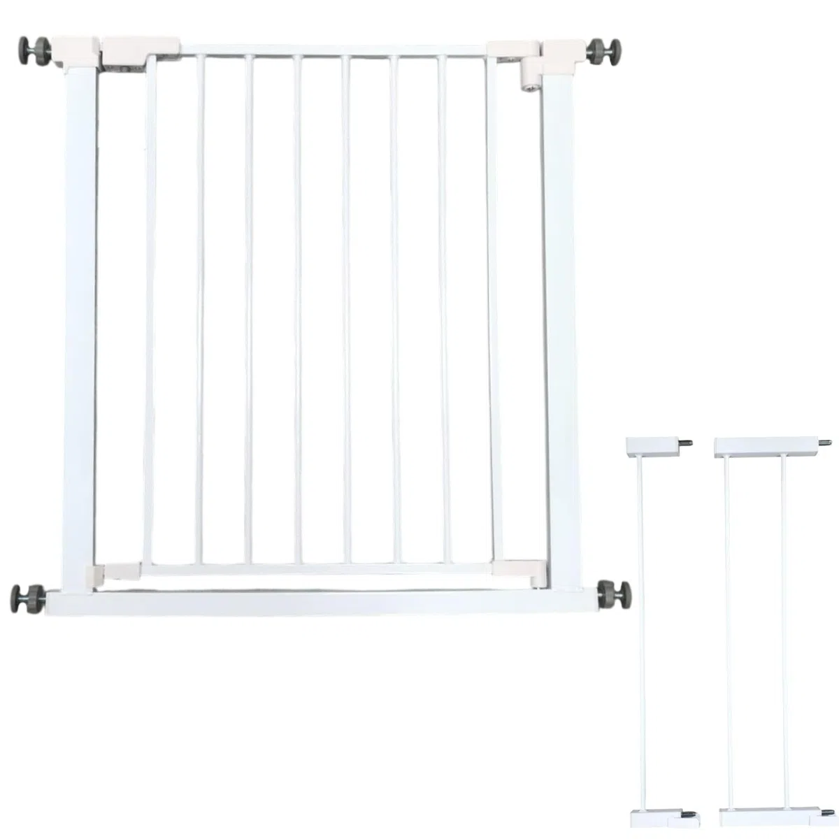 Barrera de Seguridad para Bebés y Mascotas, Ajustable 75-82 cm Extensible hasta 108 cm, Acero Blanco, Valla Escalera y Puerta sin Taladro, Cierre Automático, Apertura 1 Mano, Doble Seguridad