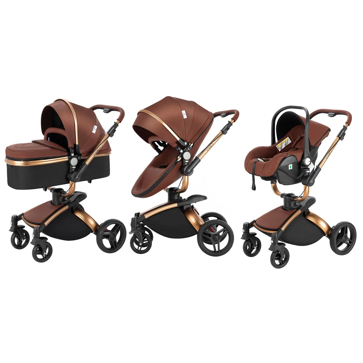 3 en 1 Sistema de Viaje Para Bebé 3 en 1 Cochecito de Paisaje Alto Carrito con Capazo Silla de Paseo Cochecito de Bebé Reclinable Cochecito Estándar Plegable de Recién Nacido (906 brown)