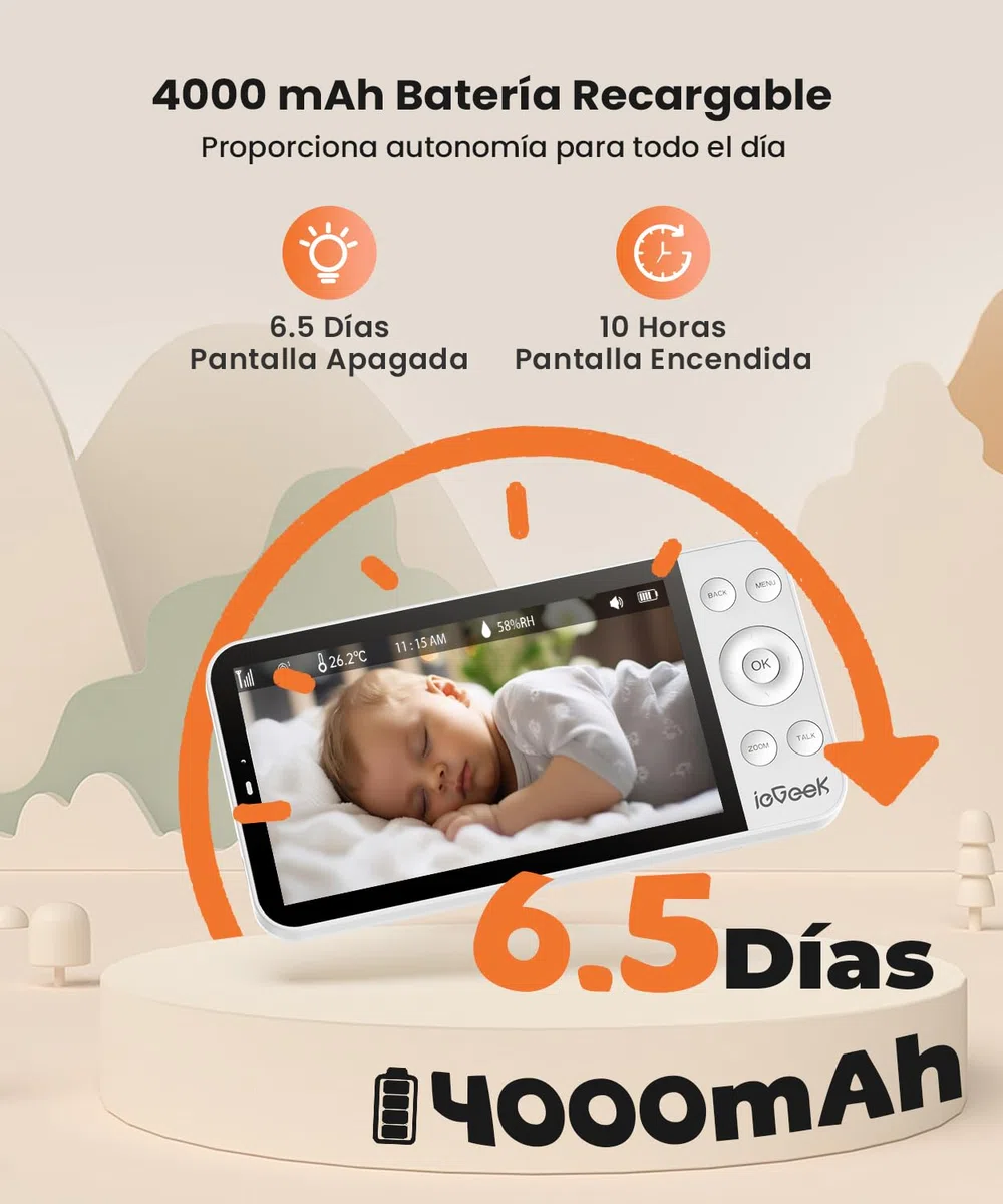 ieGeek 5.5" 2.5K/4MP Camara Vigilancia Bebe WiFi, Alerta de Cara Tapada y Dormir Boca Abajo, Colorida Luz Nocturna, 360° Seguimiento Movimiento Vigilabebes con Camara, VOX, Compatible Echo