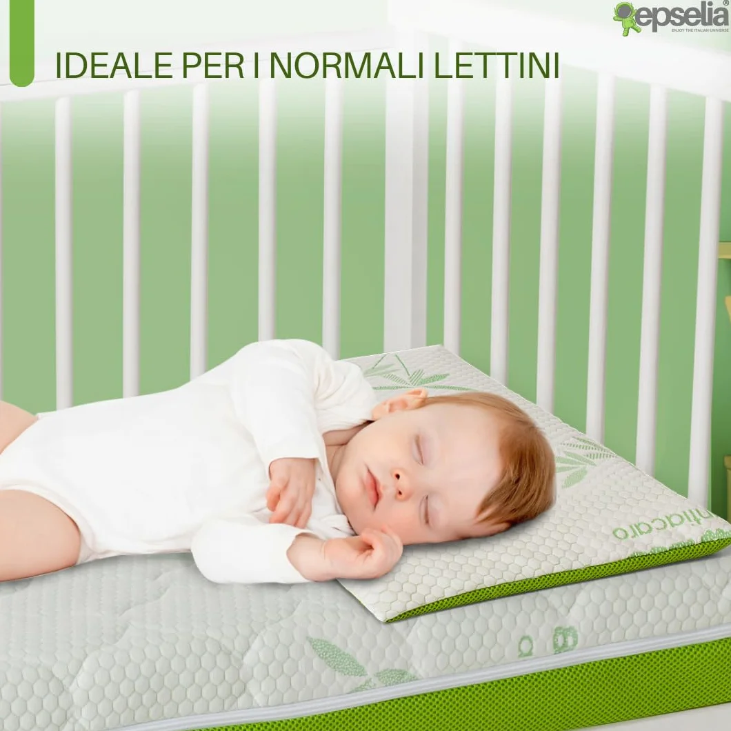 EPSELIA - Cojín para cuna para niños de espuma viscoelástica de bambú ecológico, 60 x 40 x 6 cm, antiasfixia, ergonómico, hipoalergénico y transpirable, tejido Air 3D, cojín para guardería o viaje