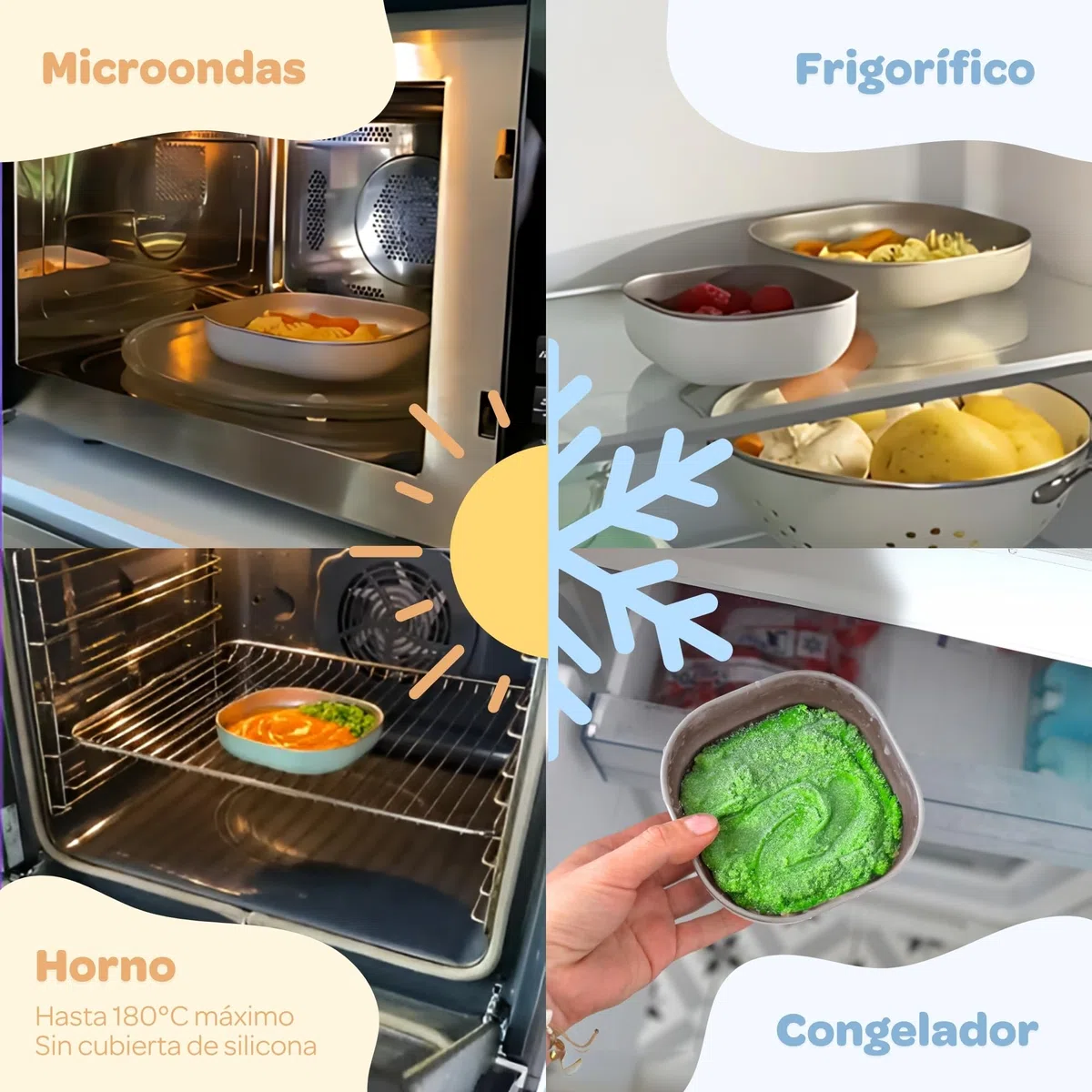 Béaba Juego de Comida Bebé de Acero Inoxidable, 3 Piezas, Vaso y 2 Platos, Apto para Microondas y Lavavajillas, Sano y Resistente, Ligero, Irrompible, Antideslizante con Tapa de Silicona, Terracotta