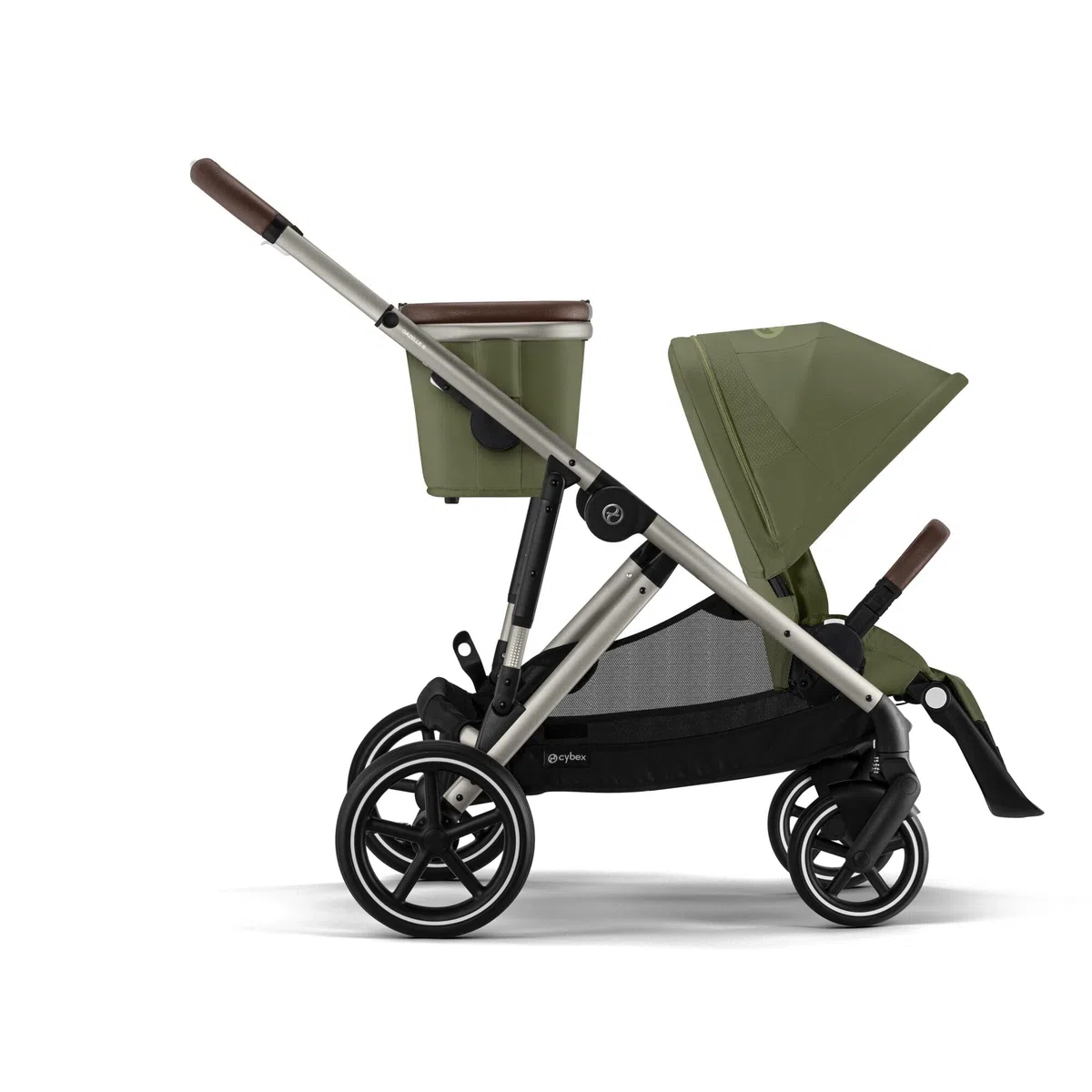 CYBEX Cochecito dorado GAZELLE S, Desde el nacimiento hasta los 4 años aprox., Máx. 22 kg (modo individual) / 2x 22 kg (modo dúo), Sistema todo en 1 con 20+ configuraciones, Verde musgo