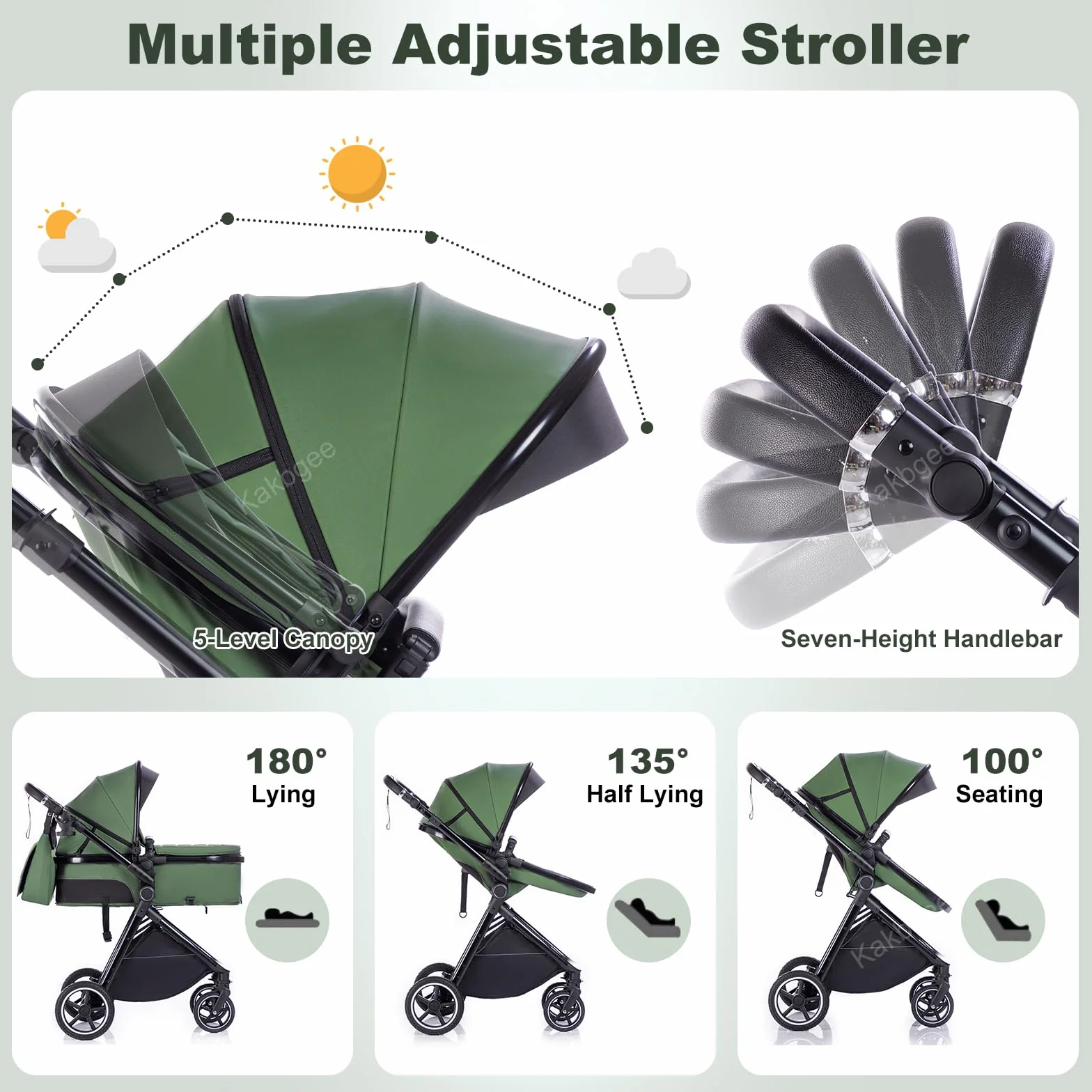 Cochecito 3 en 1 con Silla de Coche, Carrito bebé Plegable, Manillar 7 Alturas, Suspensión 4 Ruedas, Funda de Lluvia y Mosquitera, Sistema de Viaje para Recién Nacidos 0-3 Años (15kg)