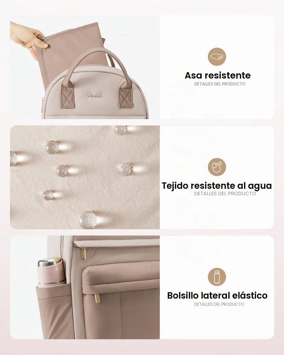 LOVEVOOK Mochila para pañales para bebé, bolso cambiador grande, Beige Caqui, medium, Casual