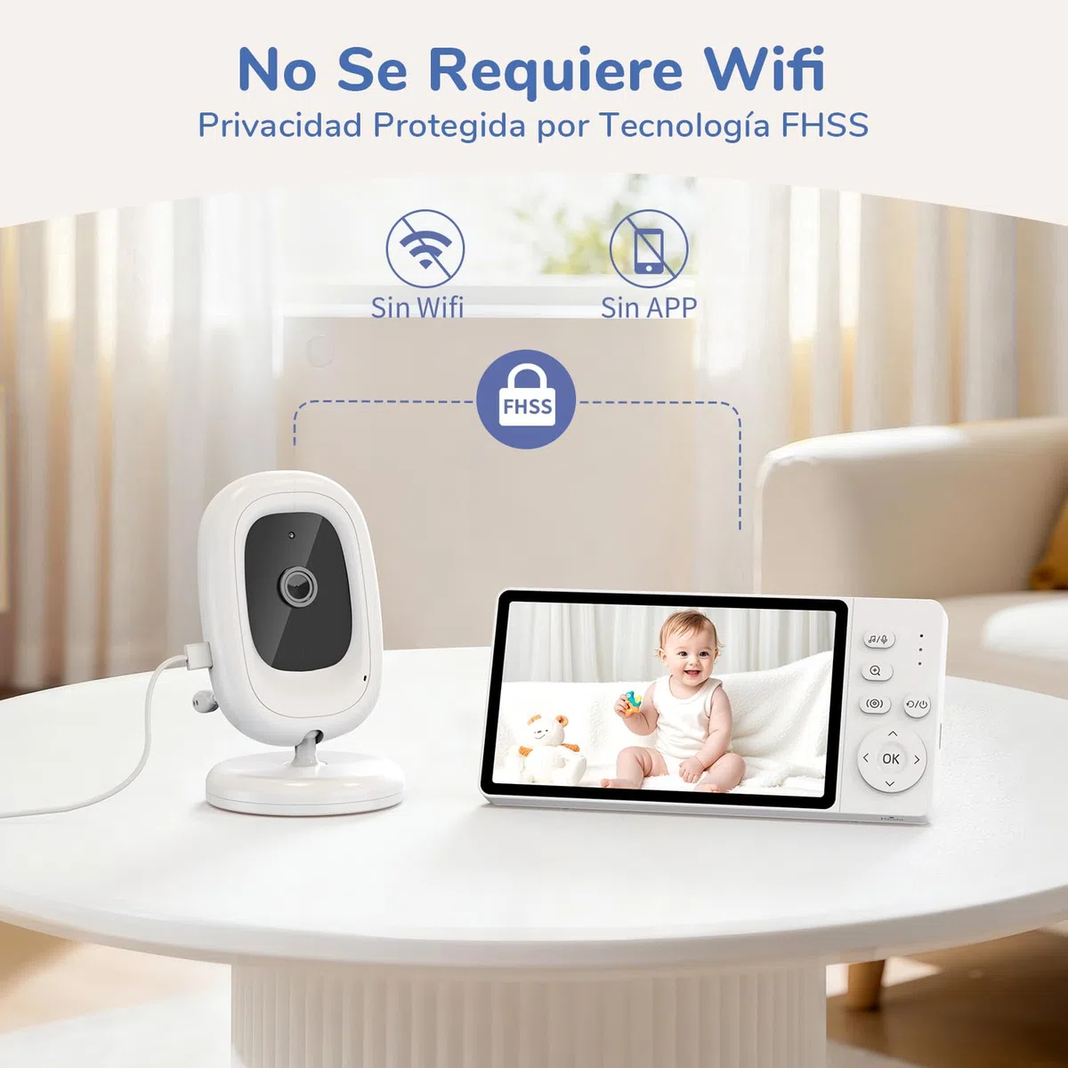 5" 1080p Camara Vigilancia Bebe con Pantalla IPS, Vigilabebes con Camara sin Wi-Fi, Vision Nocturna Infrarroja Invisible, Comunicacion Bidireccional, Modo VOX de Bajo Consumo y Zoom 3X