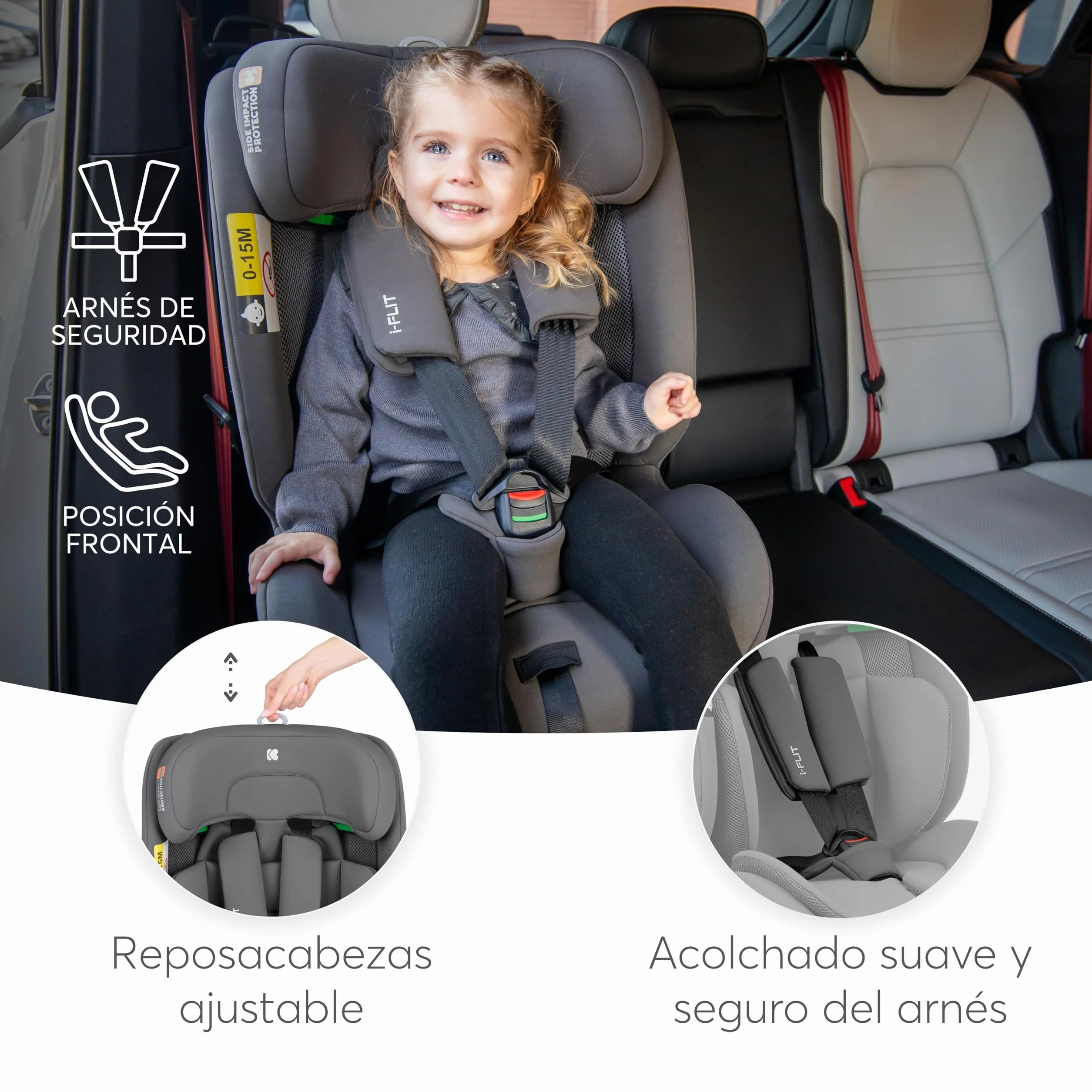 KikkaBoo Silla de Coche Bebe ISOFIX Grupo 1 2 3 (9-36 kg) i-FLIT, de 15 Meses a 12 Años, Seguridad SPS, Reposacabezas Ajustable, Top Tether, 12 Posiciones Reposacabezas, Negro