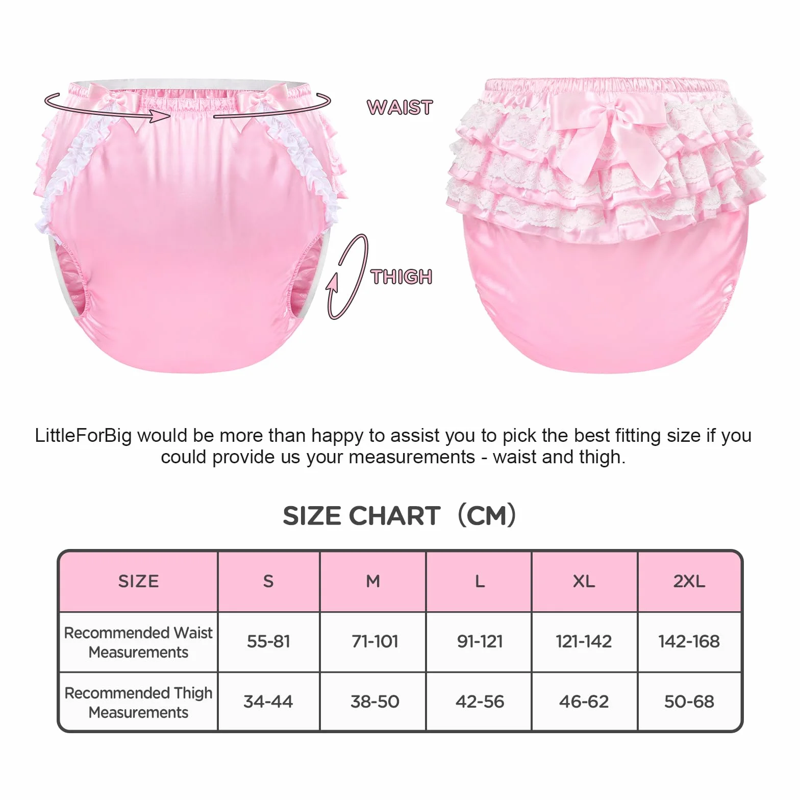 LittleForBig Lavable Reutilizable Resistente al Agua Con Volantes de Encaje y Lazo Bonitos en Rosa Satén para Cubierta de Pañal para Adultos Talla M