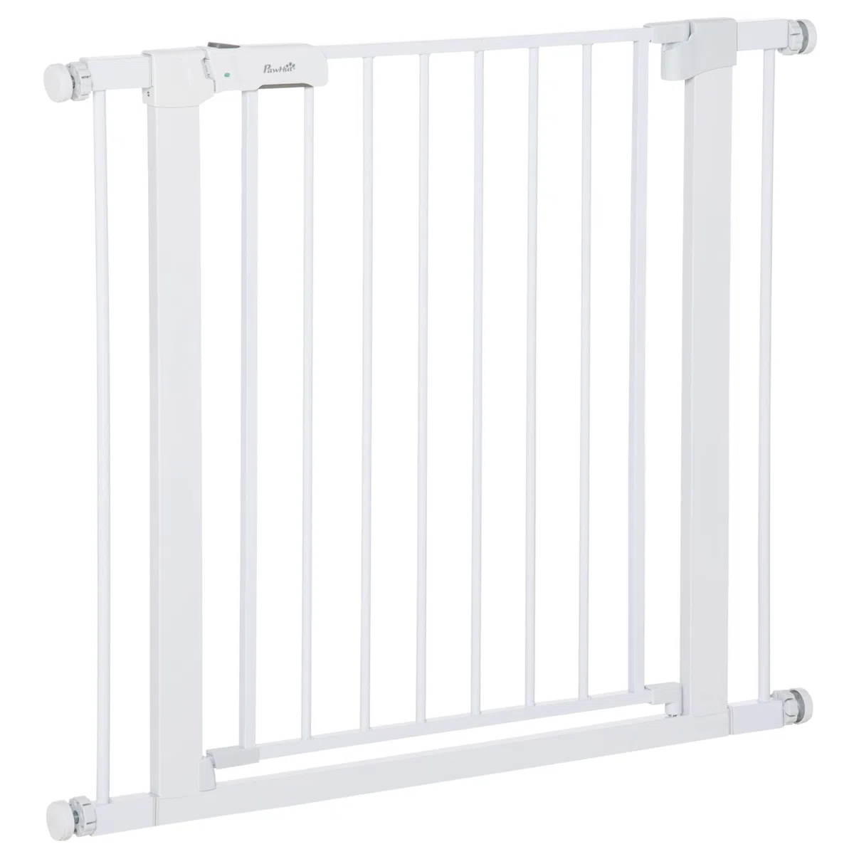 PawHut Barrera de Seguridad de Perros Extensible para Escaleras y Puertas 76-97 cm Valla para Perros con 2 Extensiones de 7 cm Cierre Automático y Marco Metálico Altura 76 cm Blanco