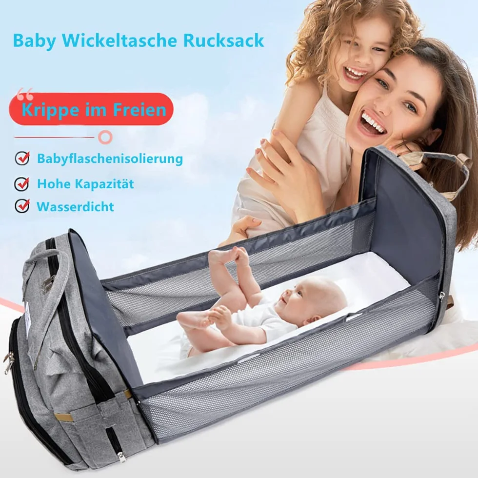 Mochila para Pañales Plegable,Bolsa de Cambio de Pañales Portátil,mochila para bolsa de bebé,Bolsa de Pañales Convertible,Gran Capacidad, Impermeable,para Bebépara cochecito (Gris)