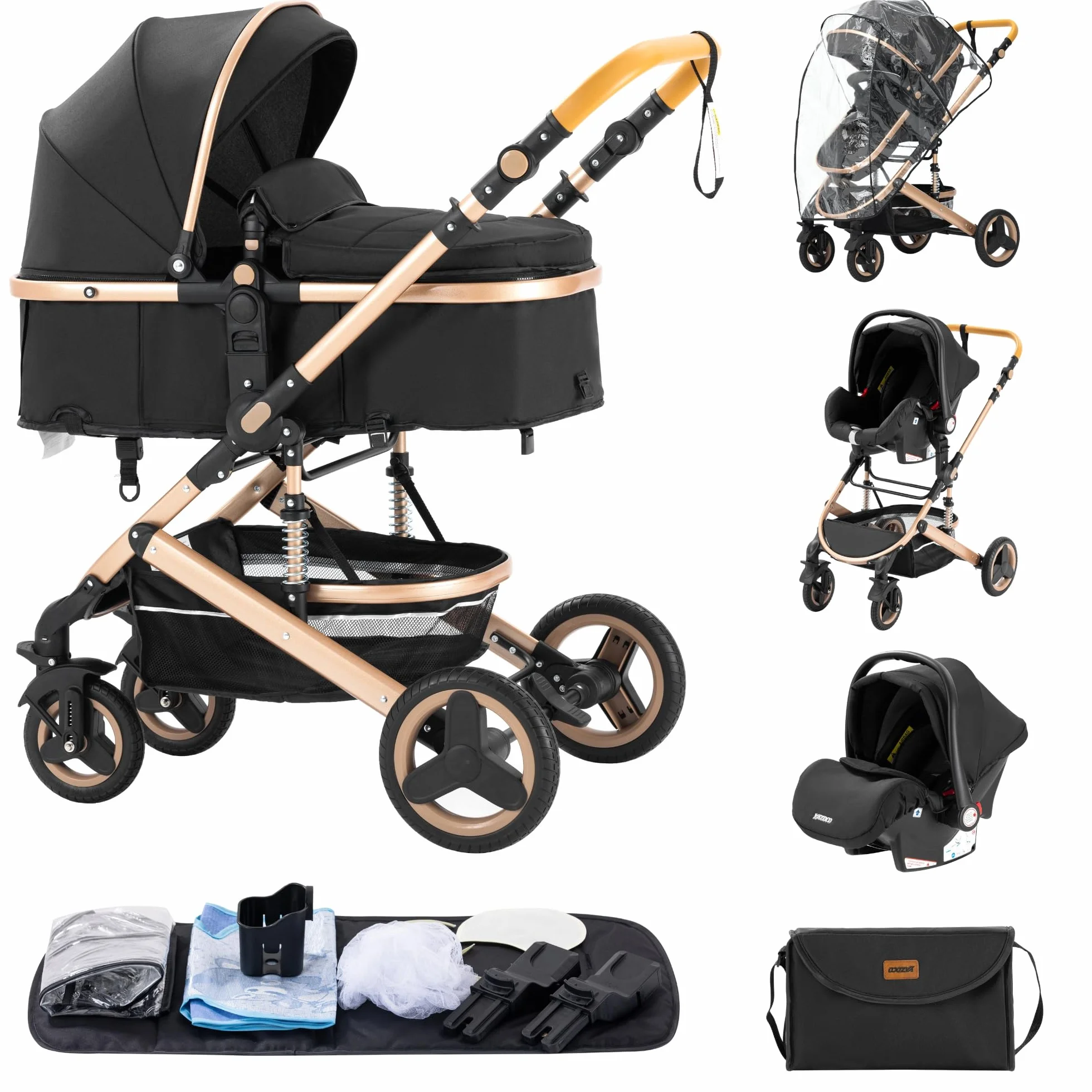 Cochecito para bebé 3 en 1 Sistema de viaje versátil, para uso desde el nacimiento hasta los 3 años - Combinación de cochecito, cuna - Incluye bolsos de mamá, tapa