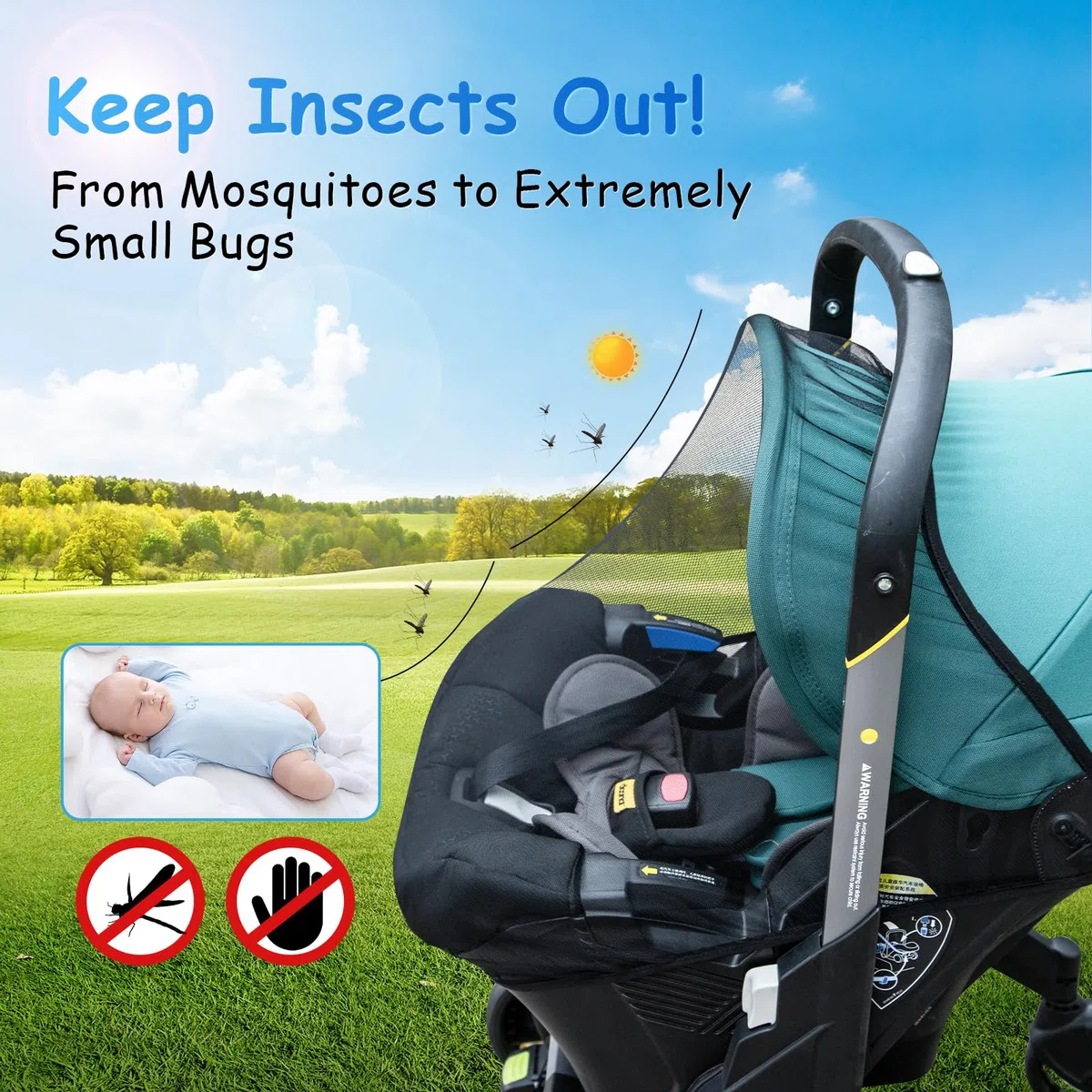 Mosquitera para cochecito, compatible con cochecito Doona y asiento de coche, calidad premium, lavable a máquina, accesorios Stoller, transpirable, fácil de almacenar (con una bolsa de