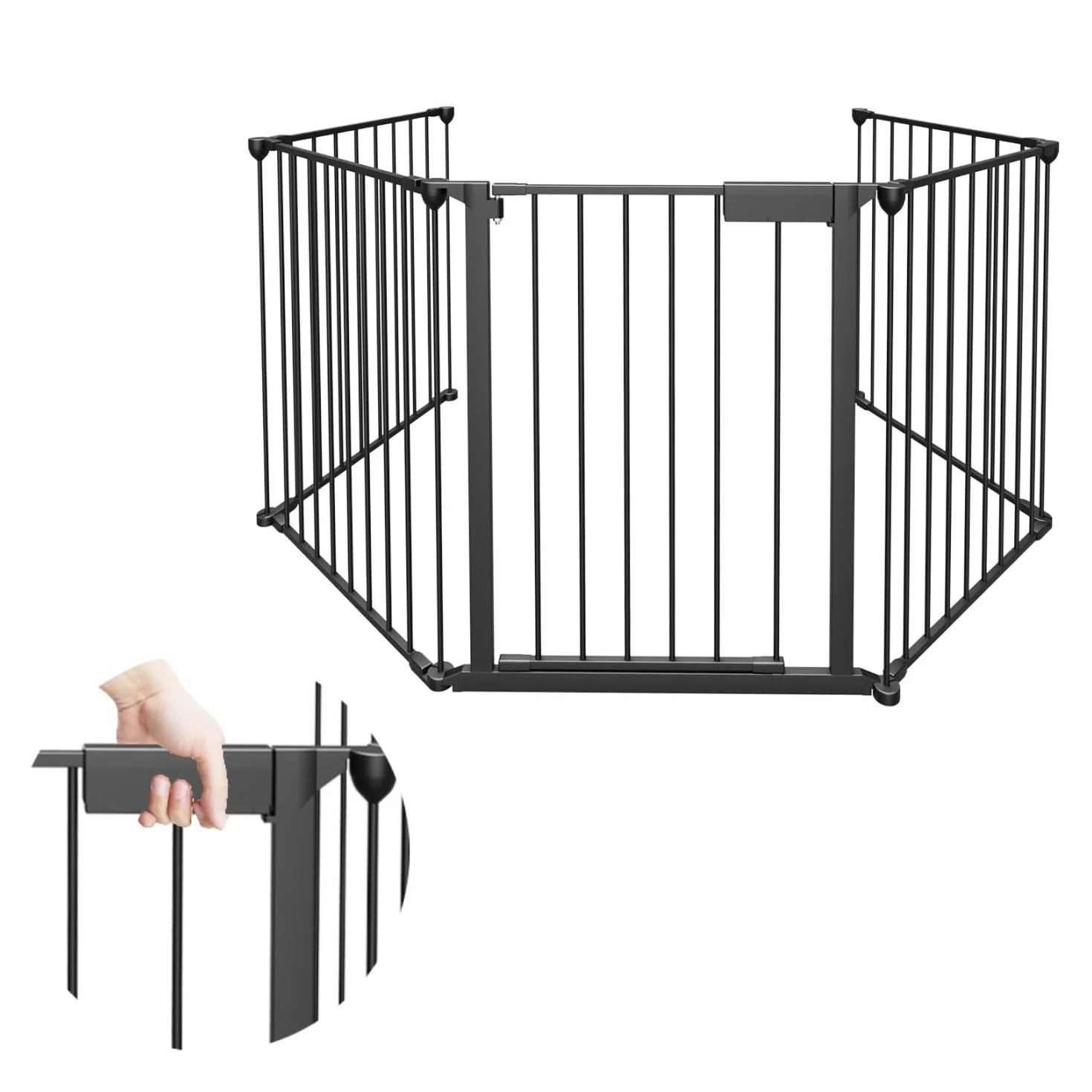 Sonnewelt Barrera Seguridad niños Escalera 310 cm, Valla Seguridad Infantil 5 Piezas, Vallas para Perros, Rejilla de protección para Chimenea, Barrera para niños y Mascotas, Color Negro