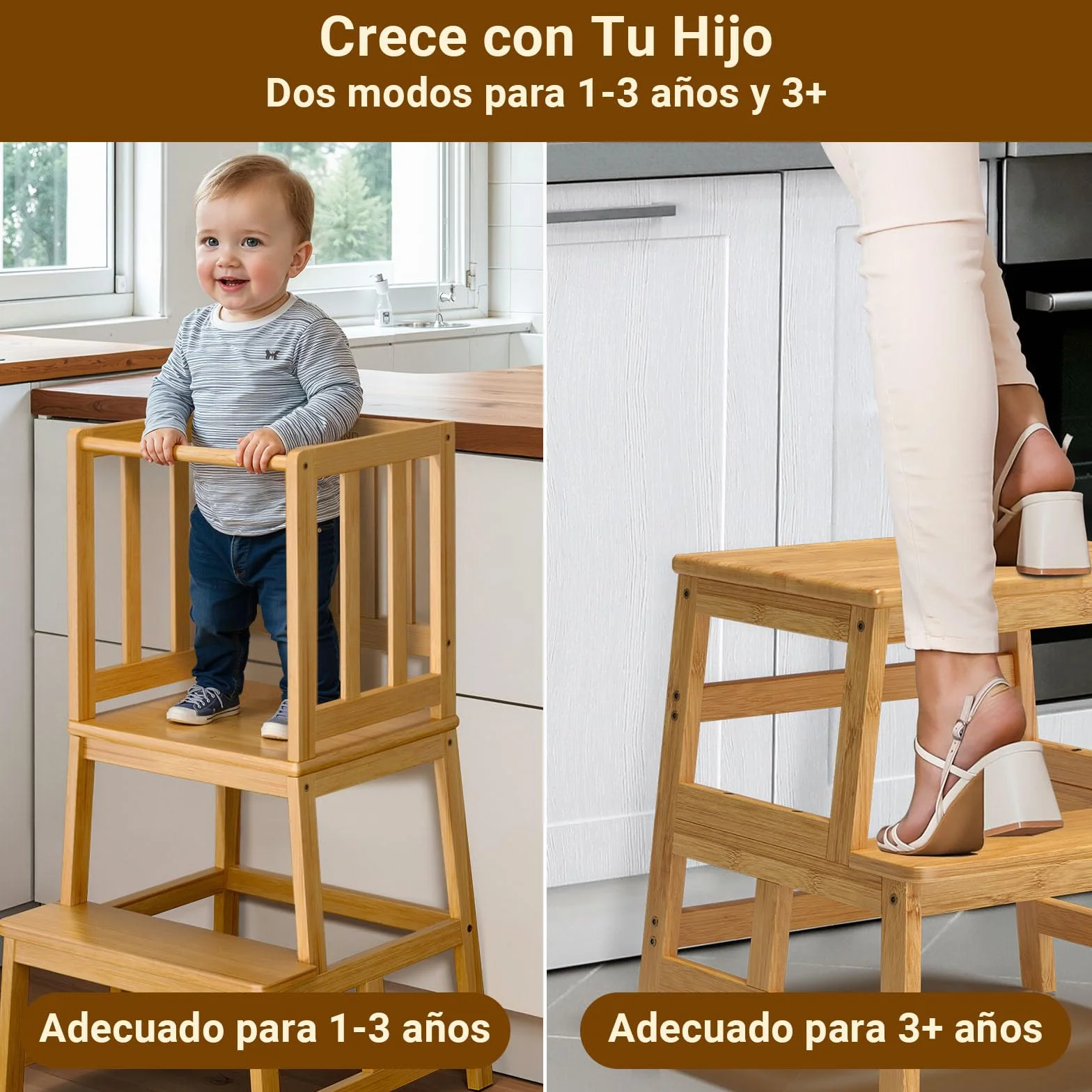 COSYLAND Torre de Aprendizaje Montessori Natural Bamboo 18 Meses Antivuelco
