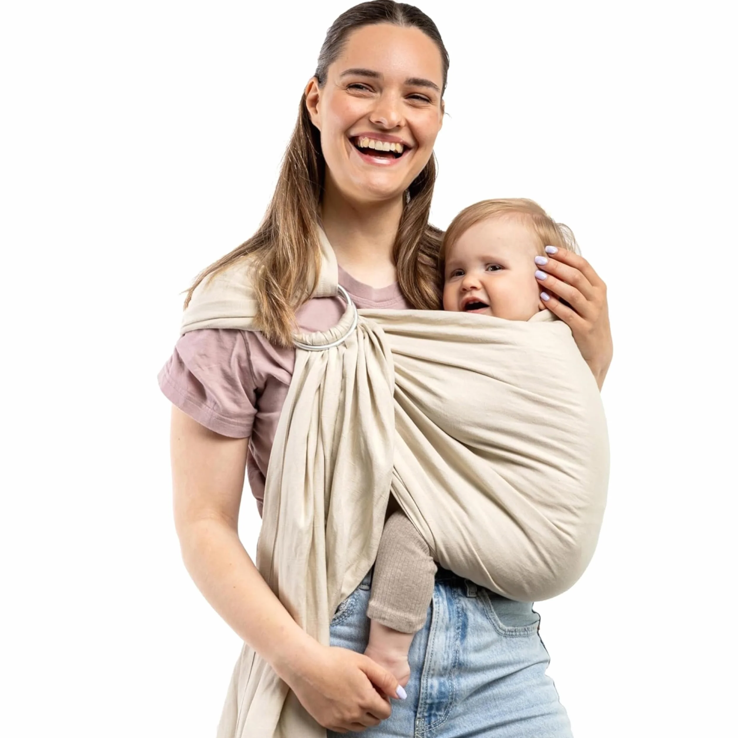 Boba portabebés de tela con anillo para recién nacidos y niños pequeños, ligero y transpirable, saludable para la cadera, envolvente para transportar al bebé delante y a la cadera, 3,6-15,8 kg