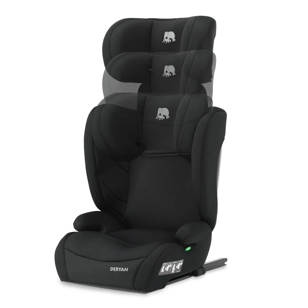 Deryan Alzador Coche Niño i-Size de 3,5 a 12 años, 100-150 cm (0-36 kg), Silla Coche Grupo 1/2/3 y alzador convertible, Elevador Coche, R129, Fácil Instalación con Cinturón (ISOFIX/Negro)