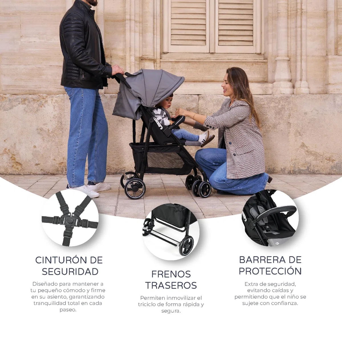 Ms - Silla de Paseo Street | Carrito Bebe lígero desde Nacimiento hasta 36 meses o 22 kg | Con Amortiguadores, Capota XXL y reclinación máxima