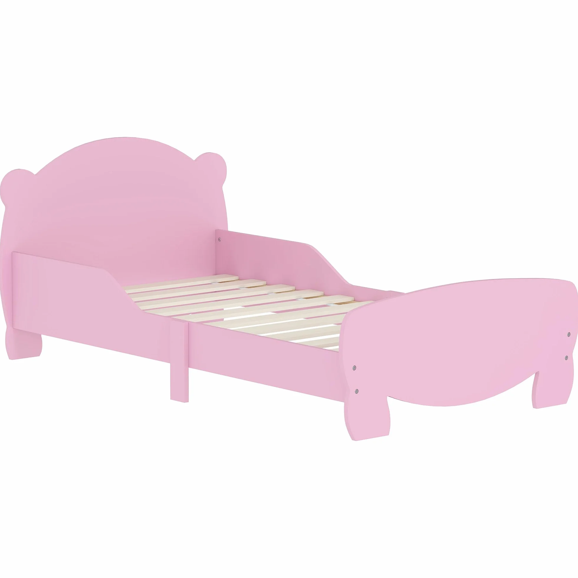 AIYAPLAY Cama Infantil Montessori para Niños de 3 a 6 Años, Cama Infantil Individual de 140x70 cm con Laterales Anticaída y Somier de Láminas de Madera en Forma de Oso para Habitación Infantil, Rosa