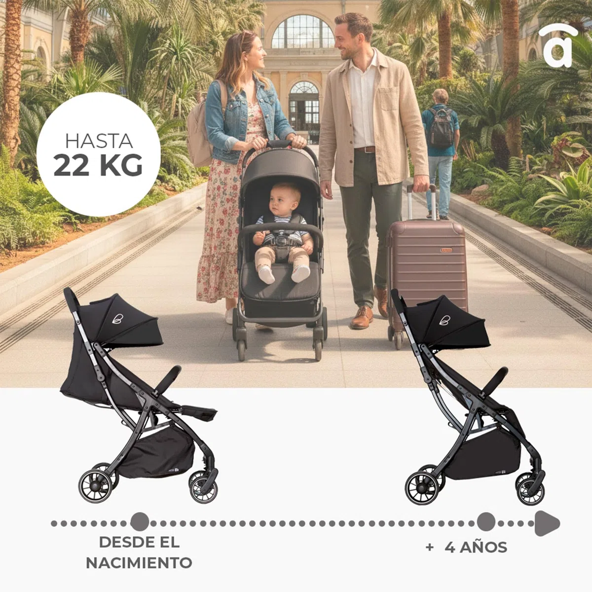 Asalvo HITO Silla de Paseo, Carrito bebé, Carro para bebés, Confortable, Ultraligera, Segura, Capota con Ventana y Freno Trasero, Manejable, Plegado compacto, Carga Máxima 24 kg, Negro