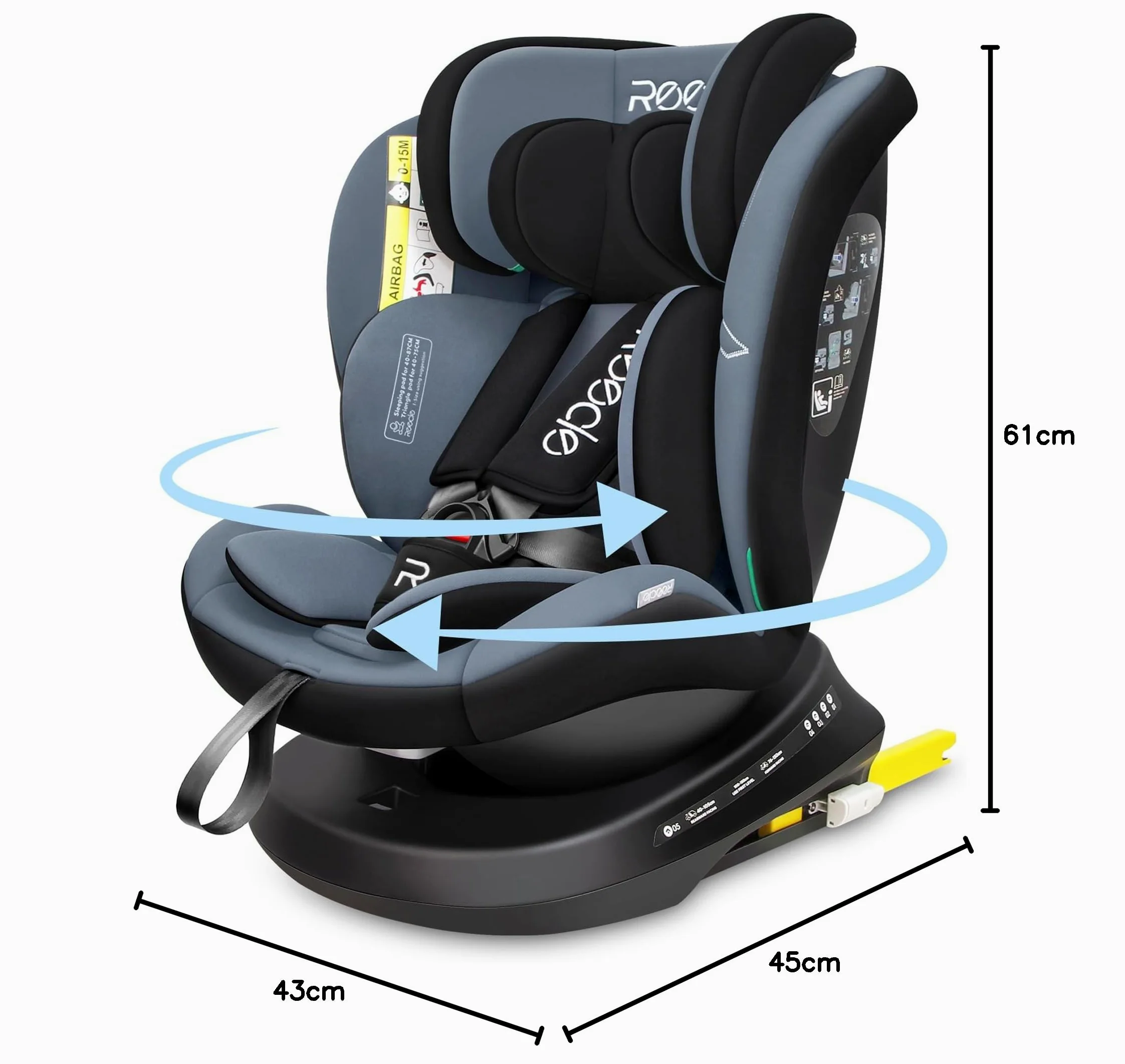 Reecle I-Size Silla de Coche Giratoria 360 con ISOFIX, 40-150cm (0~36kg), Aprox. 0-12 años (Negro(ISOFIX))