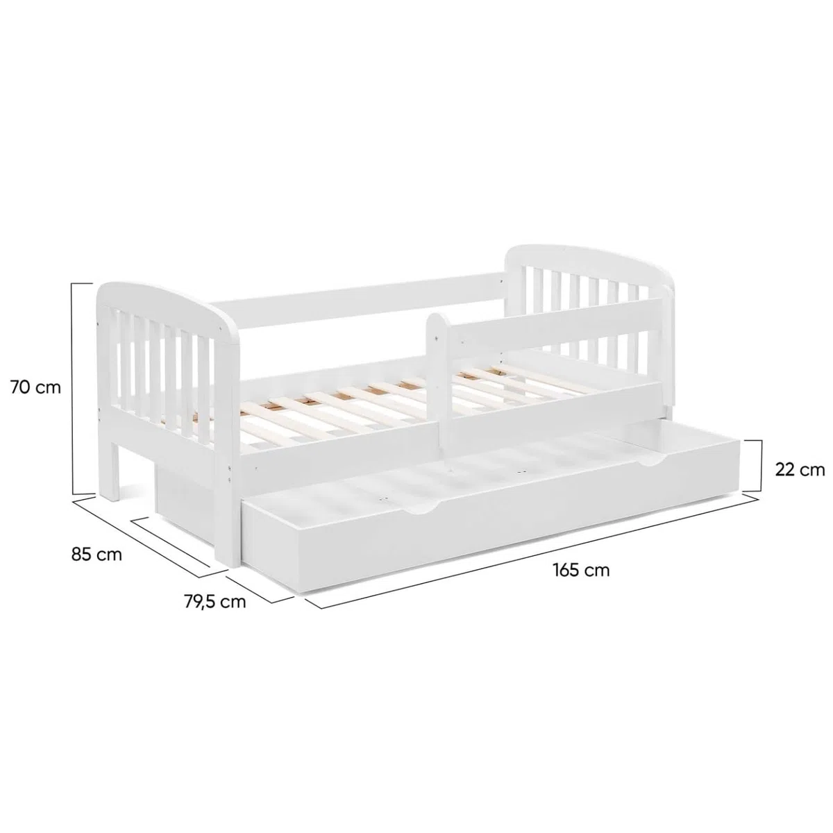 IDMarket - Cama infantil 80 x 160 cm Lilia con 1 cajón, somier y barreras