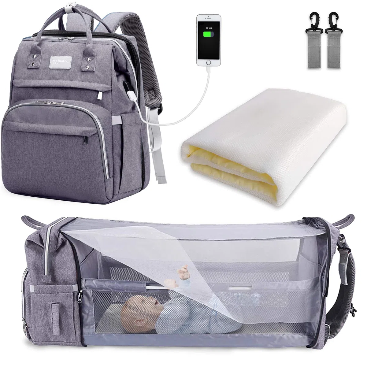 SNDMOR Mochila Cambiador, 30L Mochila Maternal Mochila Cuna Portatil Bebe con Cambiador Bebe Portatil y Correa Para Cochecito, Adecuado Para Mamá y Papá