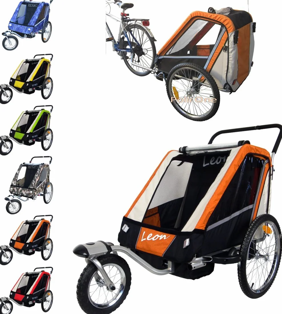 Leon - Carrito de remolque Papilioshop para el transporte de 1 o 2 niños (naranja)