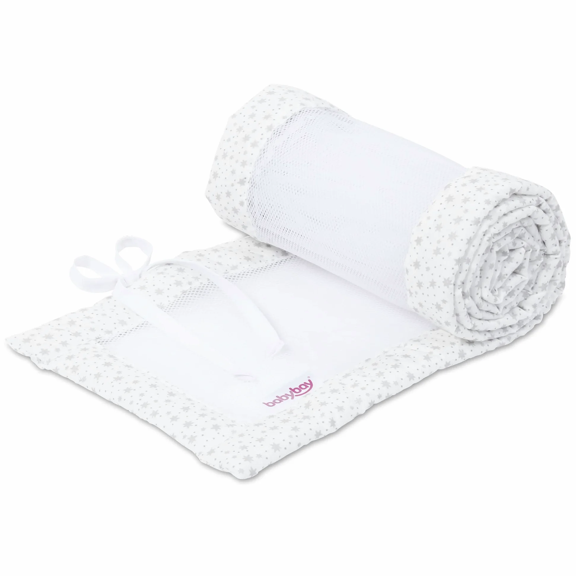 babybay Protector de cuna de malla apto para modelo original, color blanco con estrellas brillantes plateadas