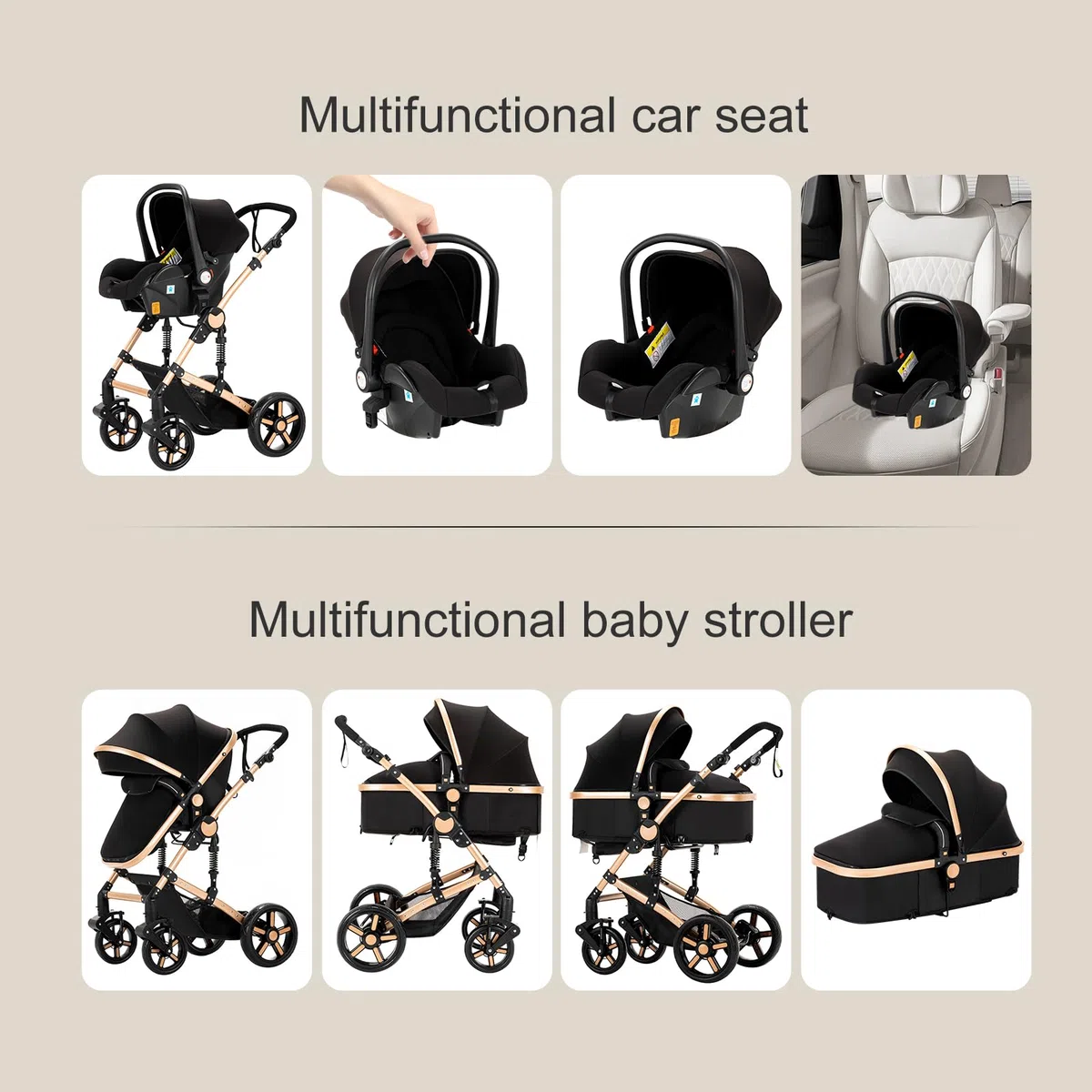Cochecito 3 en 1, CochIT de Viaje Reclinable y Reversible, Carricoche Carro 3 Piezas Plegable con Un Solo Clic, Carrito con AccITorios Completos y Frenos DoblIT (588 Grey)