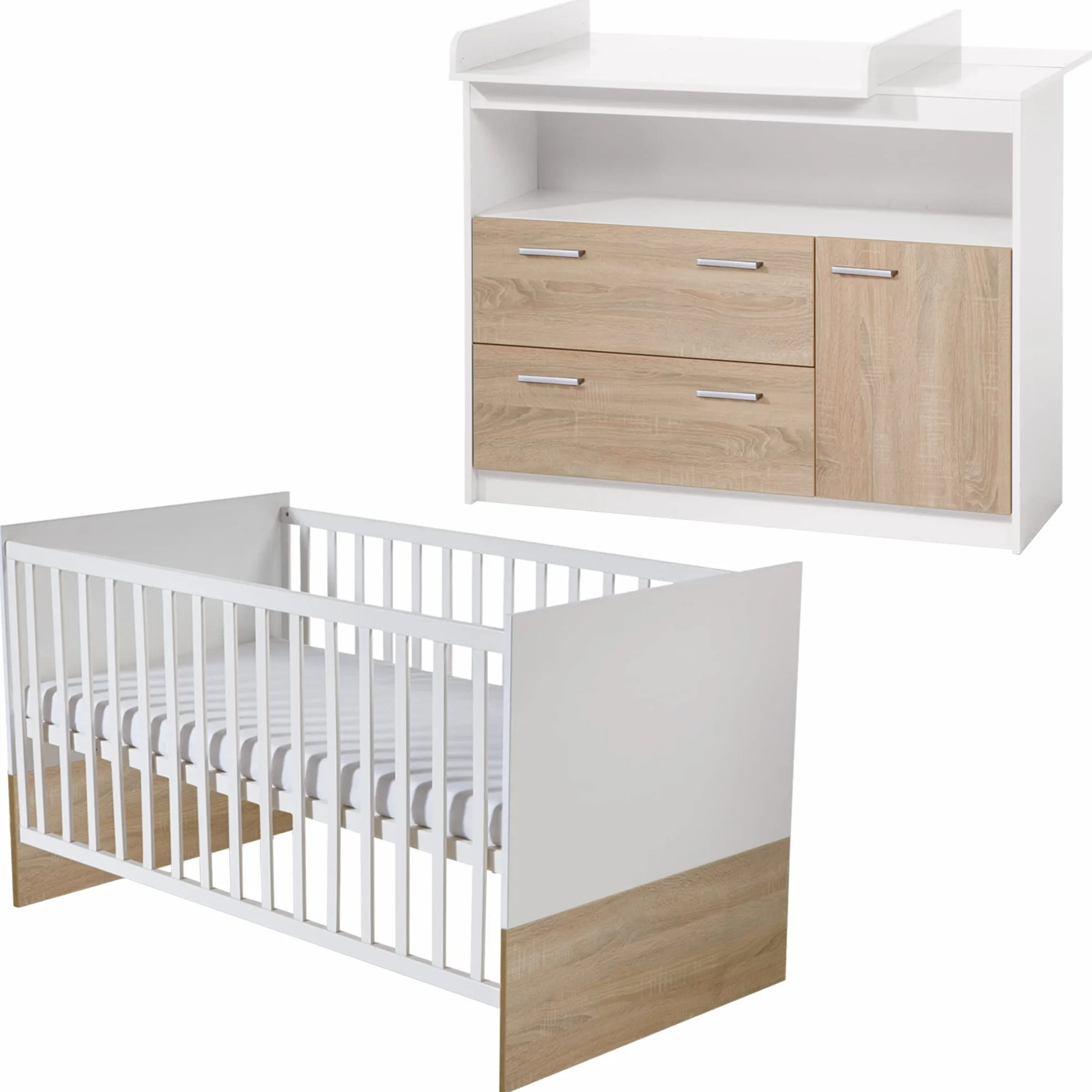 roba Gabriella - Juego de 2 piezas para habitación infantil, incluye cuna de 70 x 140 cm y cómoda cambiador, bicolor