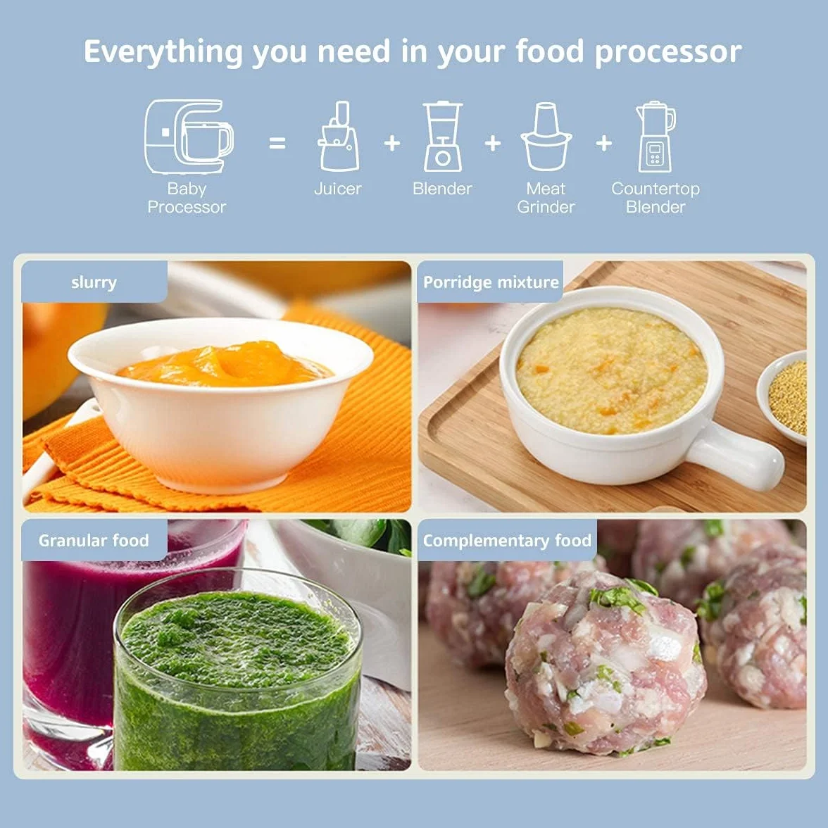 Robots de Cocina al Vapor Procesador de Alimentos para Bebés Multifunción, Cuece al Vapor, Mezcla, Descongela y Calienta, LCD Panel de Control Táctil, Apagado Automático