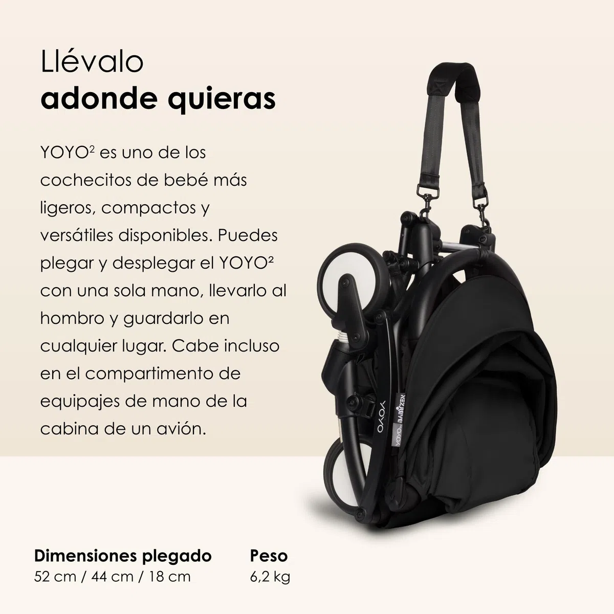 BABYZEN YOYO2 Chasis de cochecito, Negro - Set de textiles no incluidos - Viene con arnés de 5 puntos, respaldo reclinable, extensiones de capota, correa para llevar al hombro y bolsa protectora