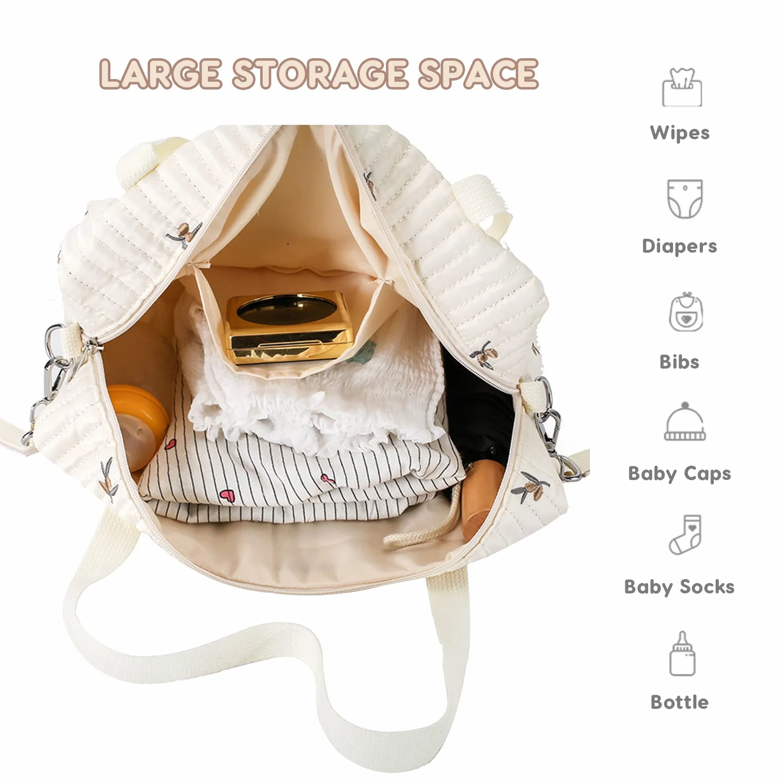 SONARIN Bordada Bolsa de Pañales para Bebés,Elegante Gran Capacidad Algodón Bolsa Materna Bolso Cambiador Ligera Bolsa de Viaje para Pañales Portátil con 2 Ganchos Carrito Bebé(Oliva)