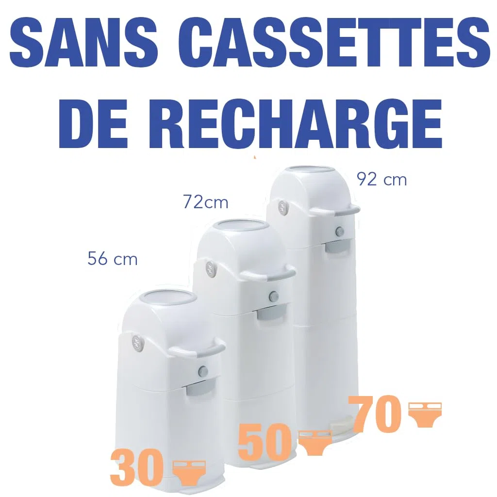 ASALVO Contenedor de pañales con 3 cierres herméticos antiolores y antibacteriano, funciona con bolsas de plástico normales, desmontable para limpieza, capacidad para 50 pañales, Blanco