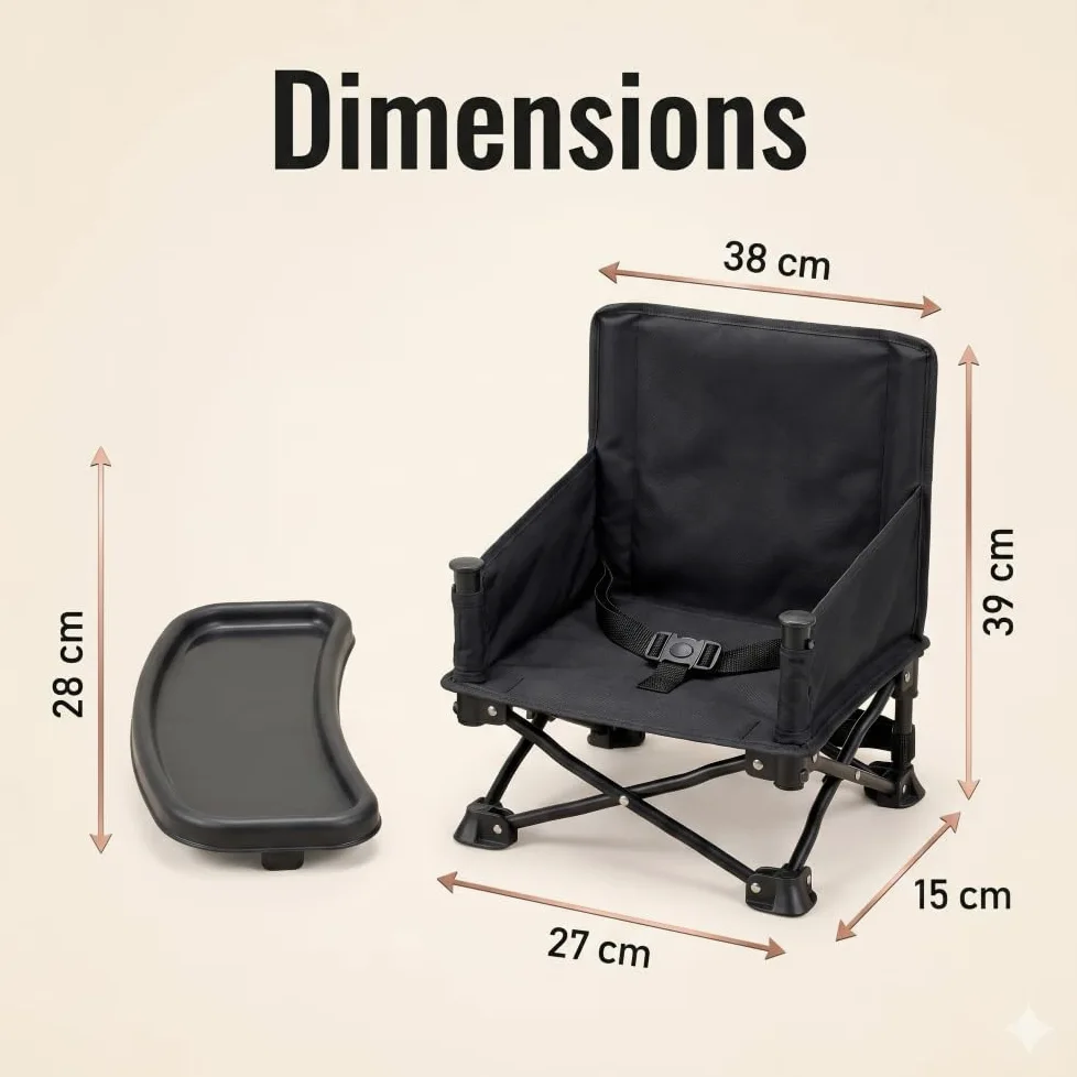 Bambisol "Chaizounette" Asiento Elevador Portátil | Escalable a partir de 6 meses, Bolsa de Transporte, Silla Camping Infantil | Negro