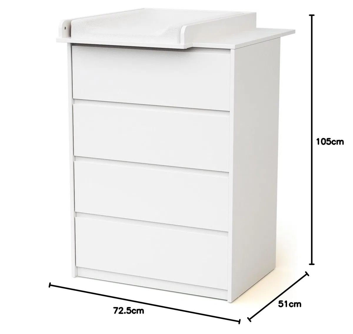 WEBABY - Cajonera bebé de 4 cajones con cambiador madera 50 cm UNO - Blanco