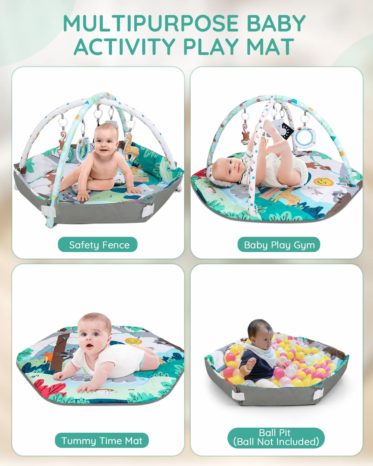 Lilian&Gema Gimansio de Actividades para bebés,Gimnasio De Juegos Para Bebe con 6 juguetes sensoriales desmontables para etapas de desarrollo sensorial y motriz,¡regalo ideal para bebés(0-18 meses)