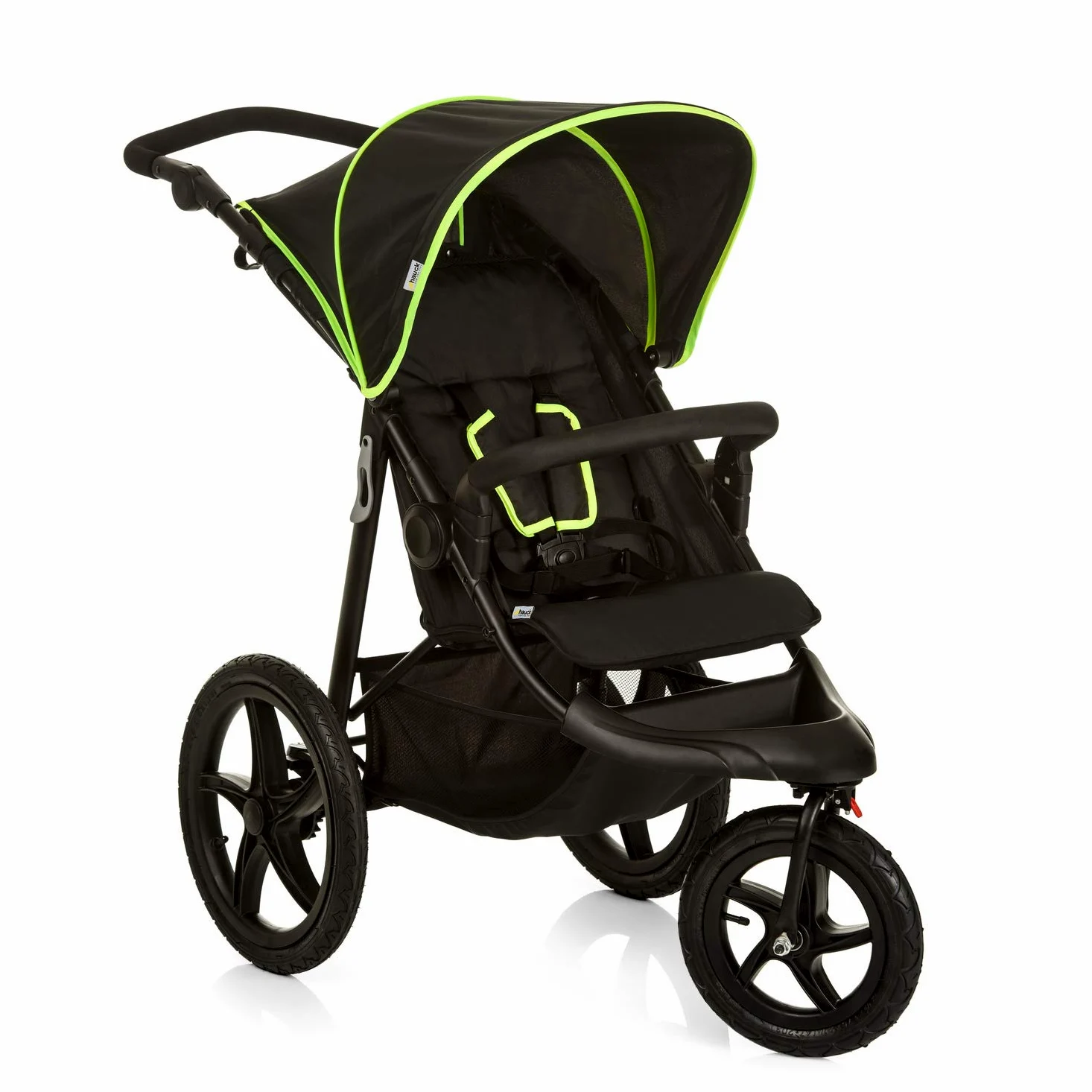 hauck Runner Carrito Bebé desde el Nacimiento - Silla de Paseo Ligera hasta 22 kilos - Carrito 3 Ruedas Neumáticas - Plegado Compacto - Suspensión - Negro/Neón