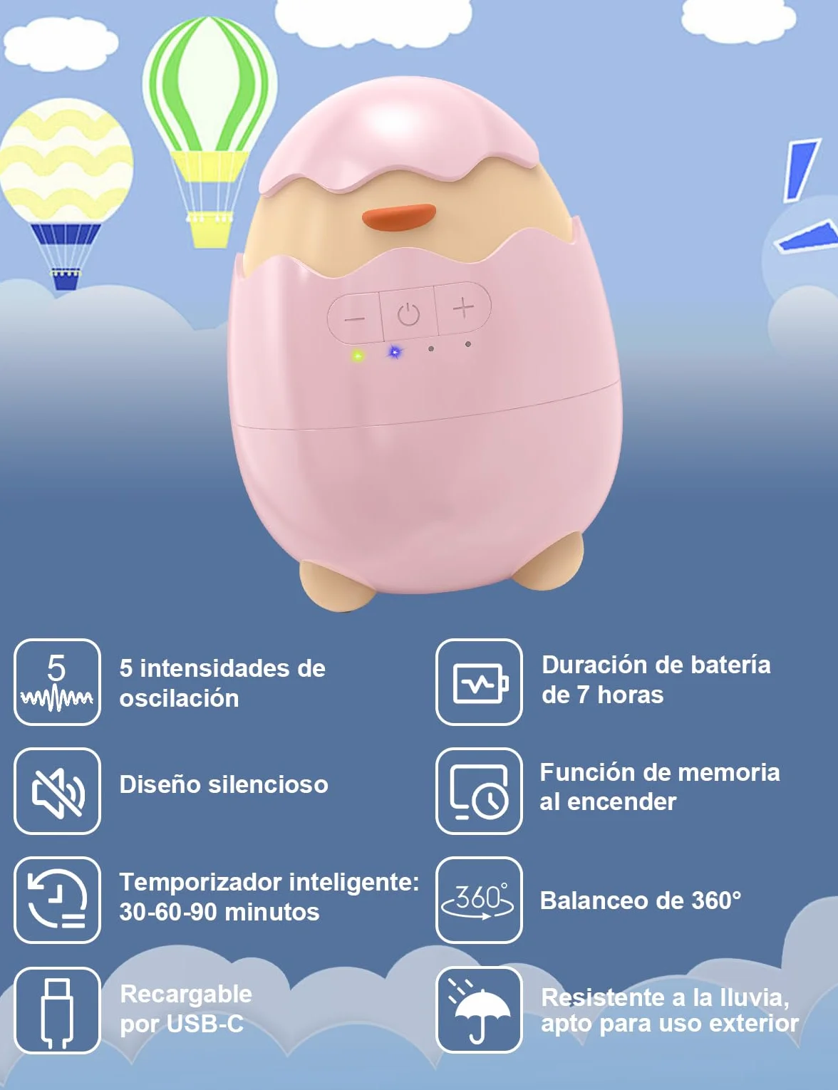 Robofun Baby Rocker-Diseño original-Columpio Para Cochecito De bebé, Ayuda Para Dormir Para Bebés, Temporizador De 30-60-90 Minutos, 5 Niveles De Intensidad – para cochecitos - Rosa