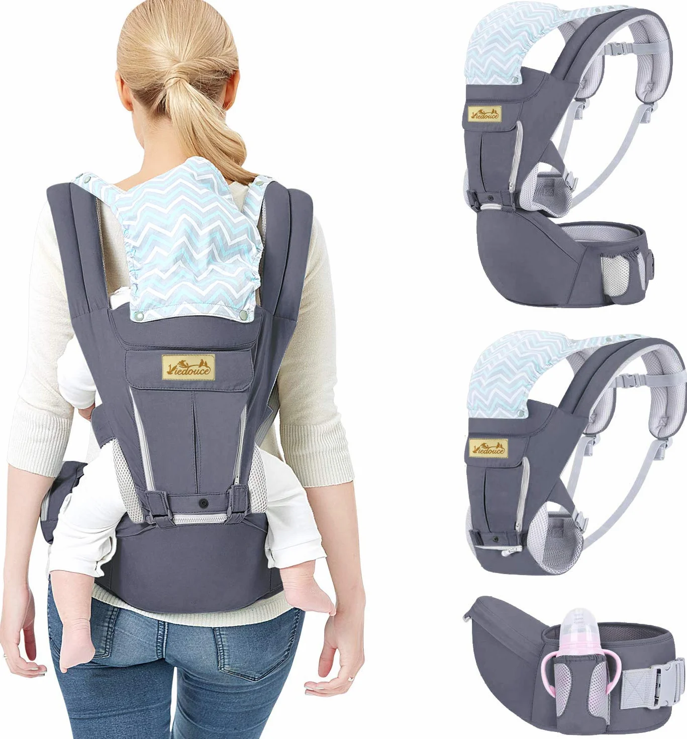 Portabebe Ergonómico Multiposición de Algodón Ligero y Transpirable para Recién Nacidos 3-48 Meses 3.5-20 Kg