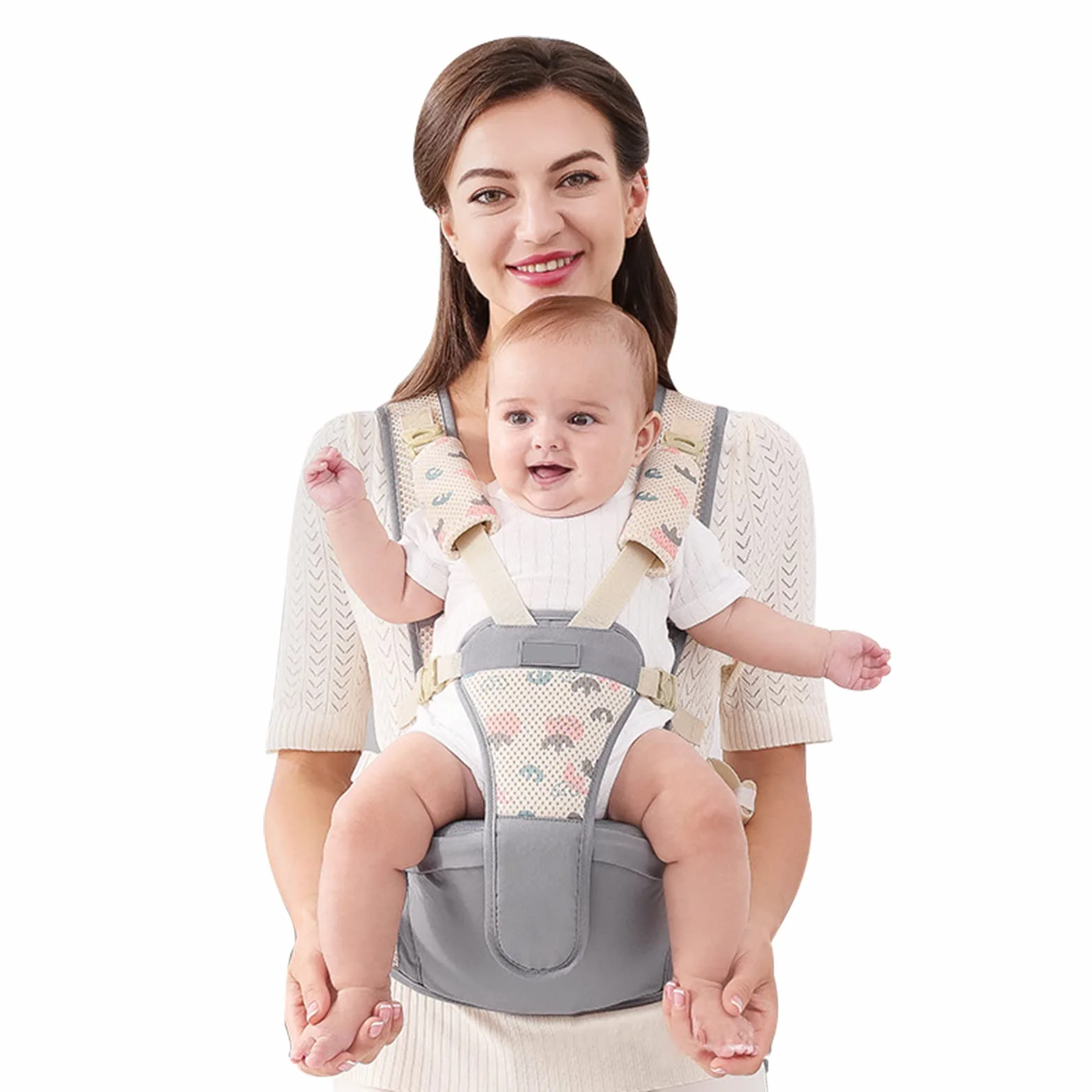 SONARIN Transpirable Simple Portabebé Asiento de Cadera,Mochila Portabebés con Asiento de Cadera Ergonómico Portador de Bebé Portabebés Multifuncional para Recién Nacidos 0-36 Meses(Gris)