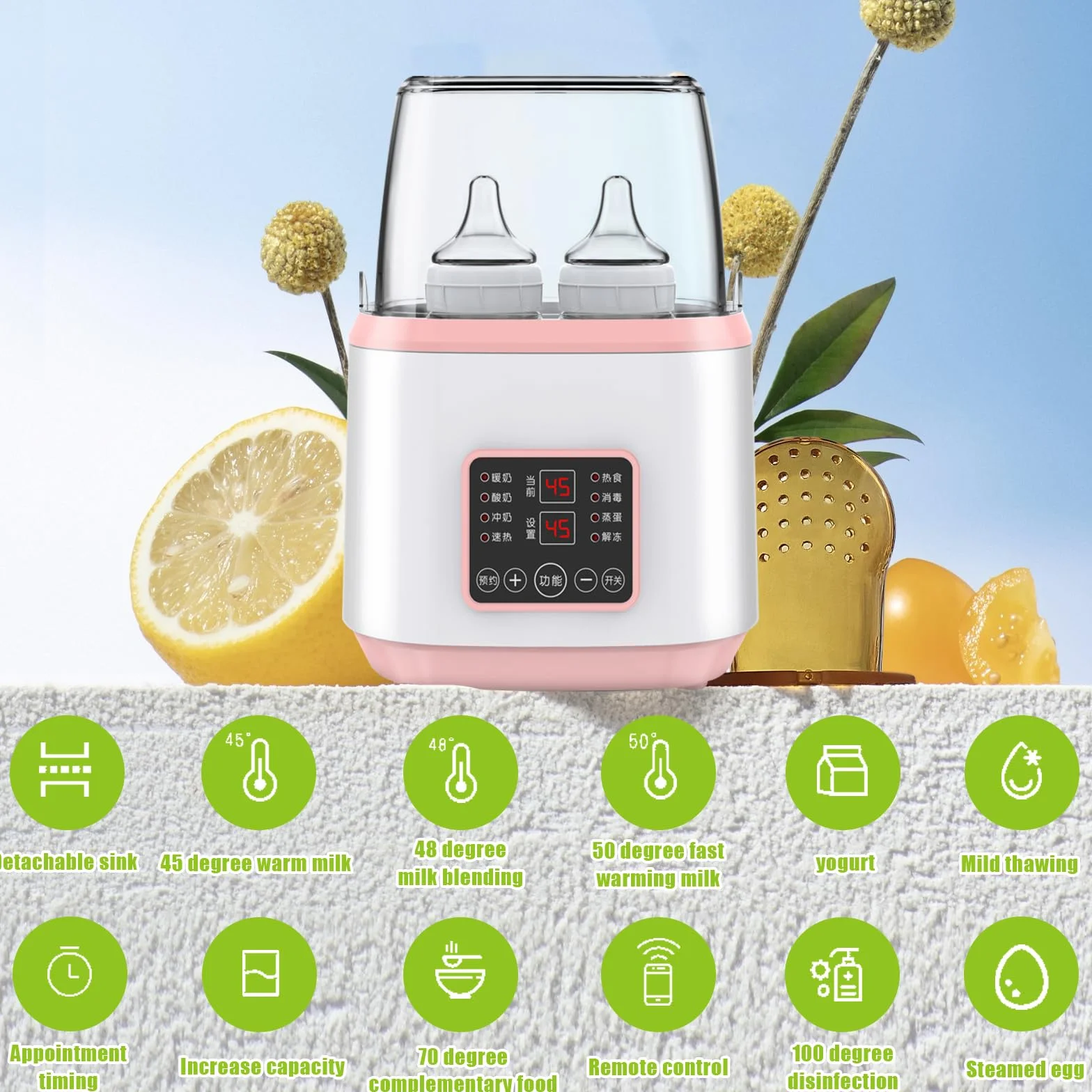 GBKDQQ Calentador de biberones para bebé, 8 en 1, esterilizador para biberones, calentador de biberones para bebés, calentador rápido de alimentos para bebés y descongelación, calentador de alimentos