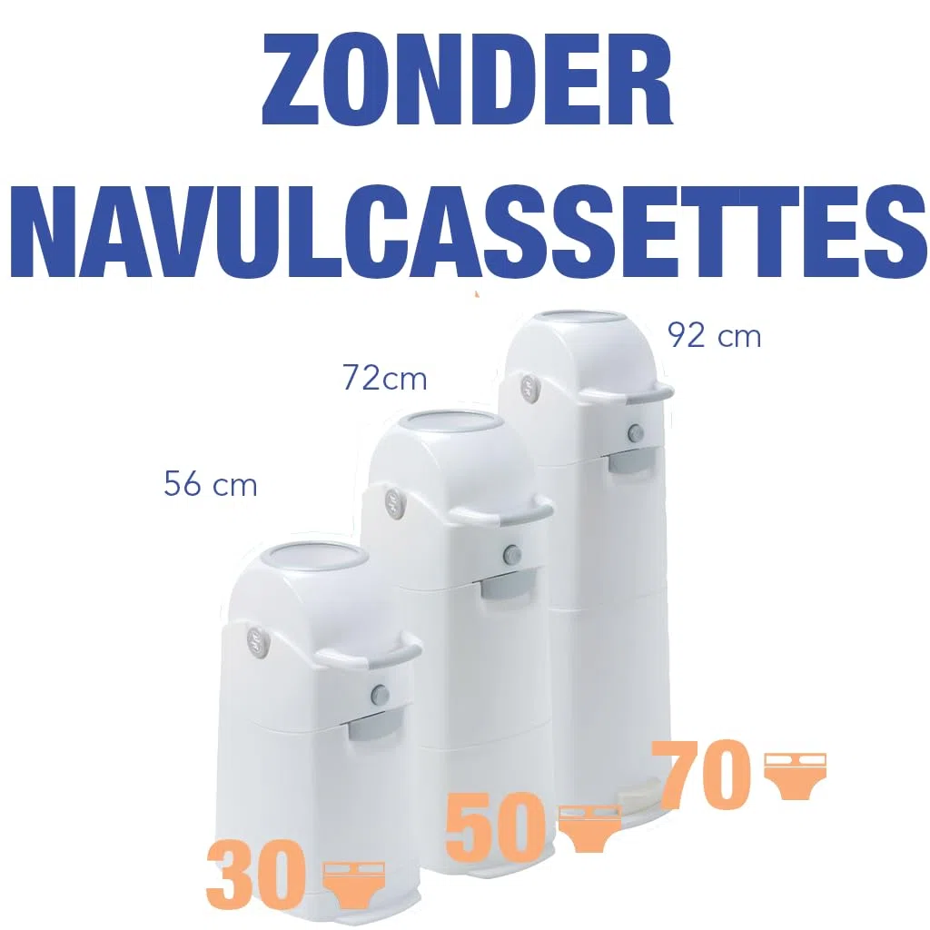 ASALVO Contenedor de pañales con 3 cierres herméticos antiolores y antibacteriano, funciona con bolsas de plástico normales, desmontable para limpieza, capacidad para 50 pañales, Blanco