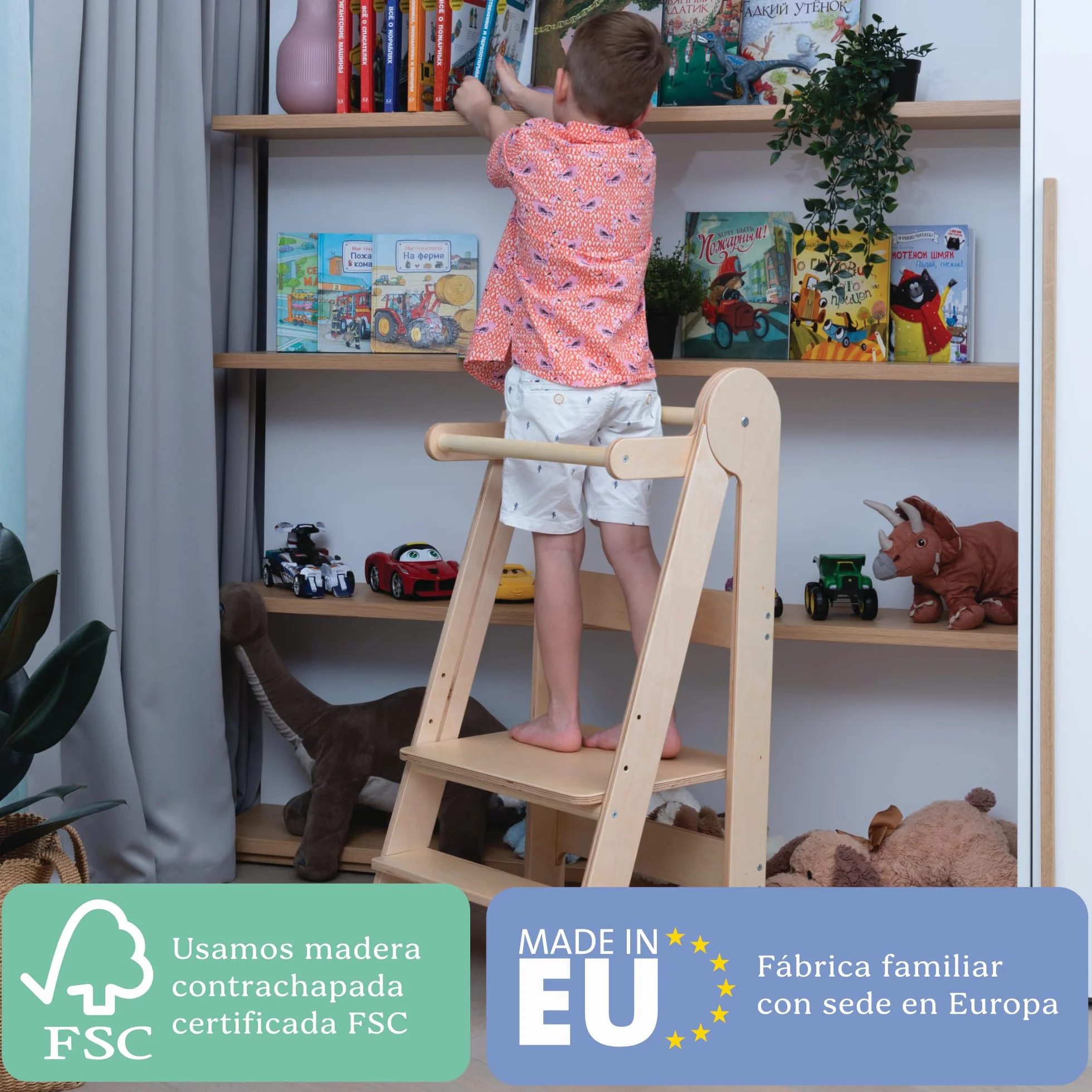 TOYBOX Torre de Aprendizaje Plegable Montessori Madera Natural