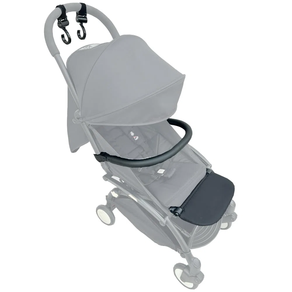 3pcs/set accesorios cochecito de piel sintética apoyabrazos reposapiés y ganchos compatibles con los cochecitos Babyzen YOYO 2 y YOYO+ (Negro)