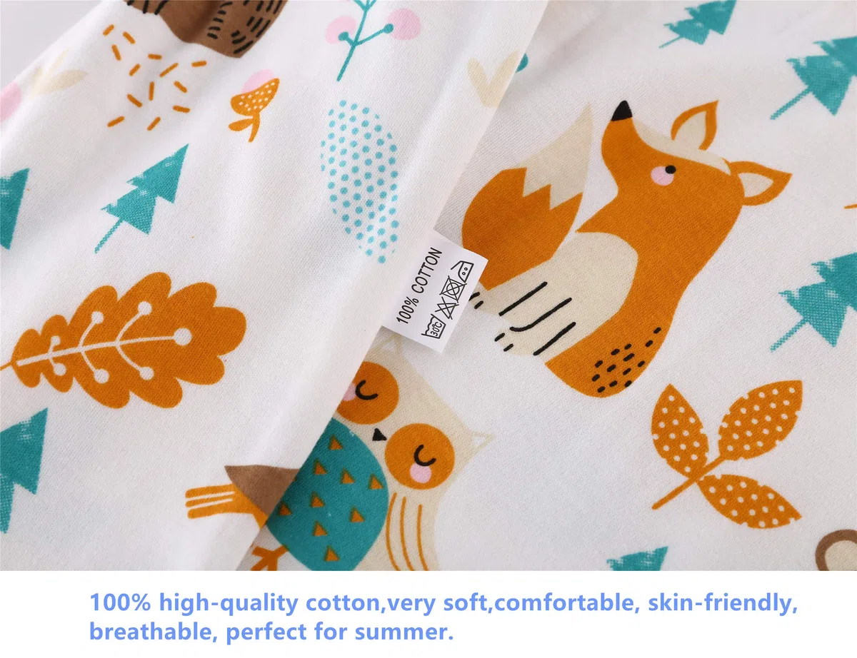 Chilsuessy Saco de dormir de verano para bebé, pijama para niños pequeños, sin mangas, para verano y primavera, 100% algodón, animales del bosque, 130/bebé altura 130-150 cm