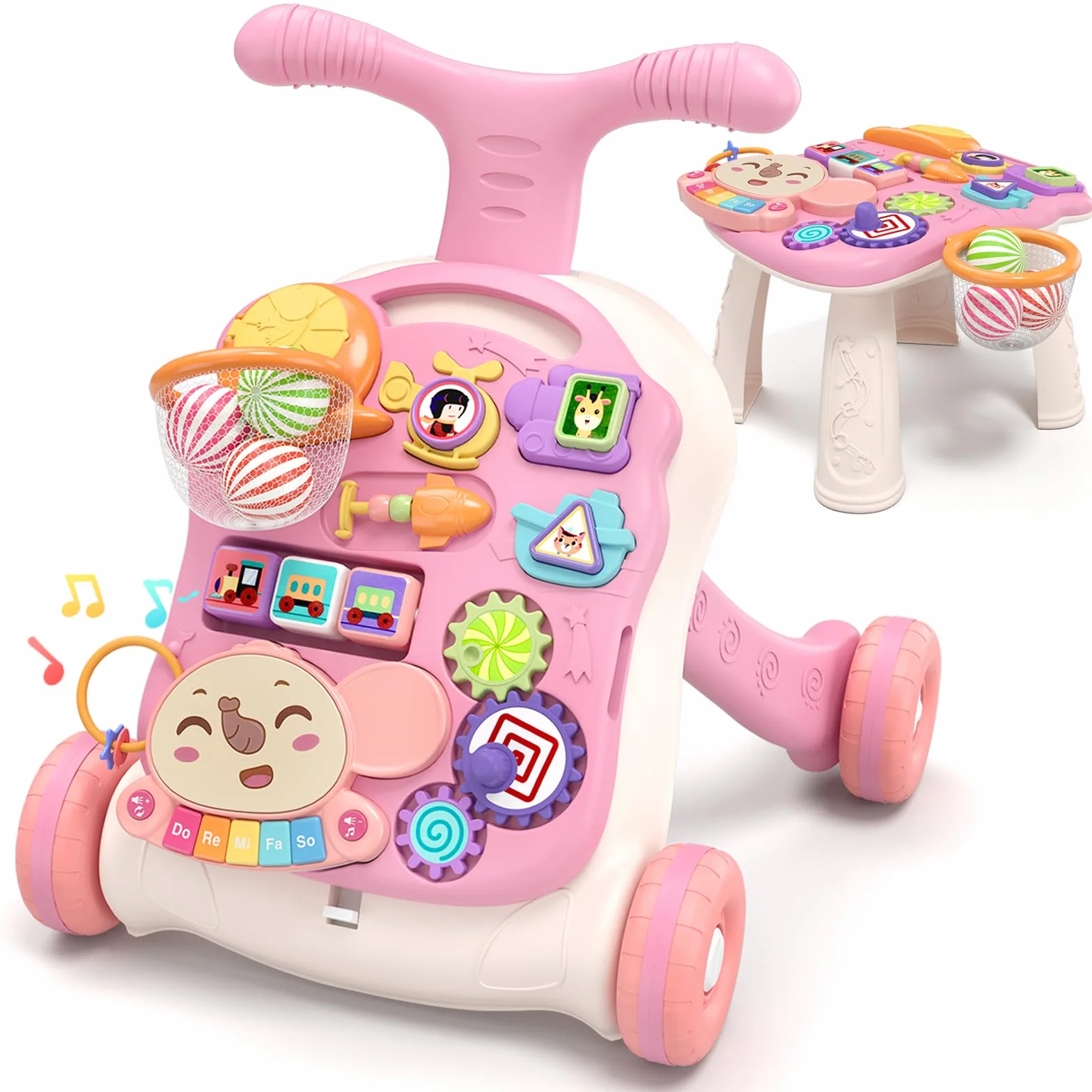 QDRAGON Andador Bebes, Correpasillos Bebe, Tacata Bebe con Actividades, Musical, Velocidad Regulable, 2 en 1 Caminador Bebe, Juguetes Regalo Para Bebés +6 Meses, Rosa