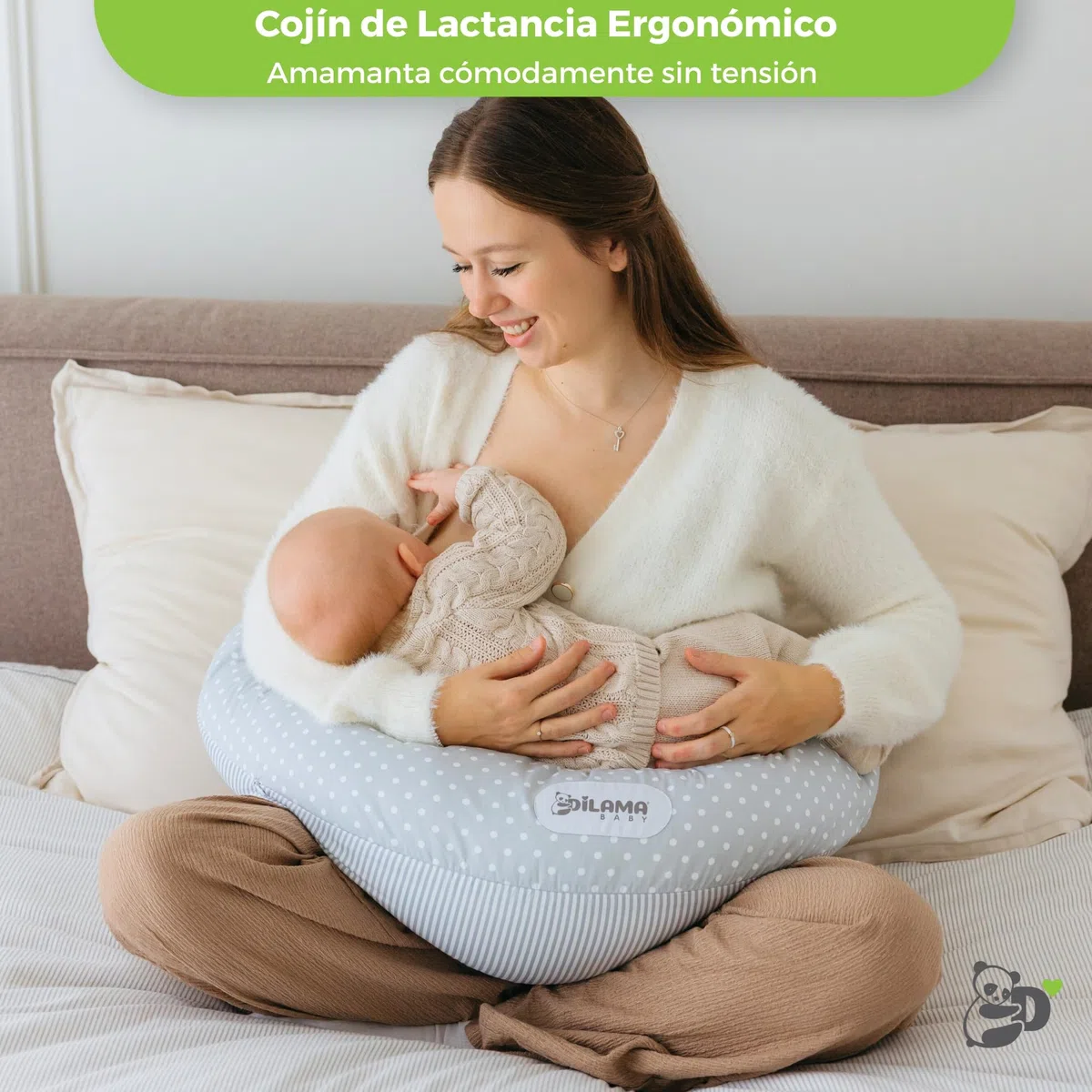Dilamababy Almohada Embarazada y Cojín Lactancia Bebé Multifuncional | Copos viscoelásticos y microfibras, algodón lavable, dormir de lado, premama, maternidad, regalo original, Made in Italy