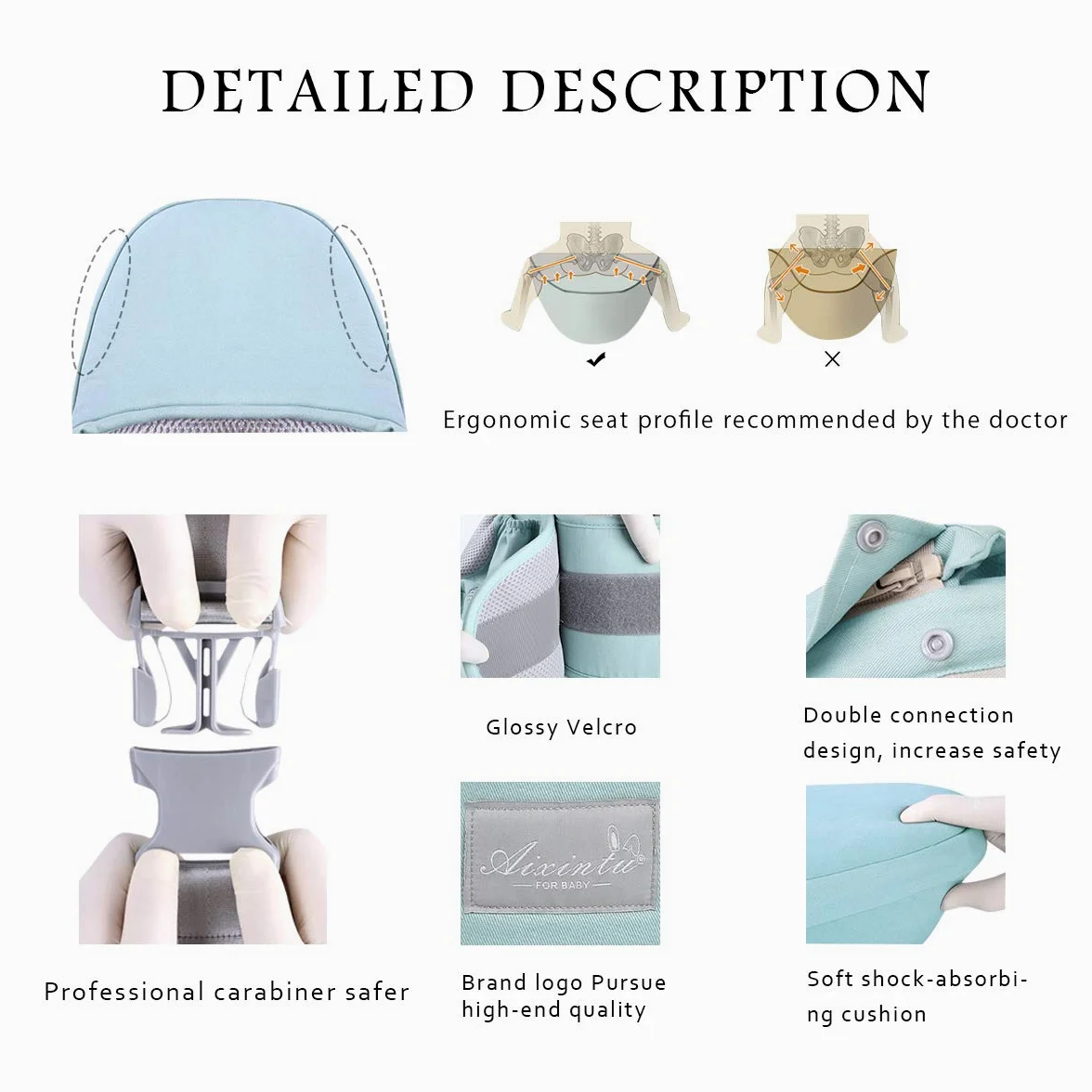 SONARIN Mochila Portabebés Ergonómico con Asiento de Cadera/Algodón Puro, Reposacabezas, Multiposición: Dorsal, Ventral, Ajustable para Recién Nacidos de 0 a 36 Meses (hasta 30 kg) Rosado