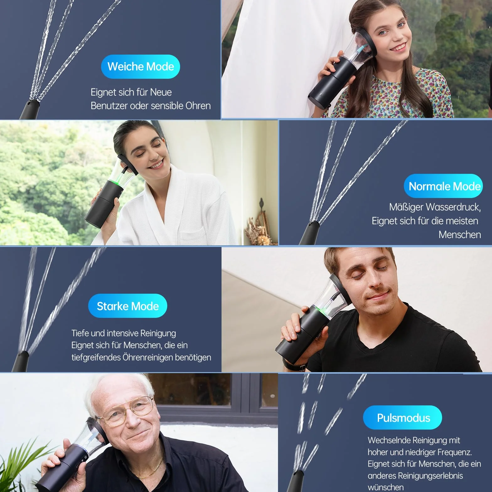 Eliminador de cerumen Morfone, funcionamiento con una sola mano, 4 modos, advertencias de seguridad, IPX6 resistente al agua, limpiador de oídos con 5 boquillas, Limpiador de oídos para adultos, extra