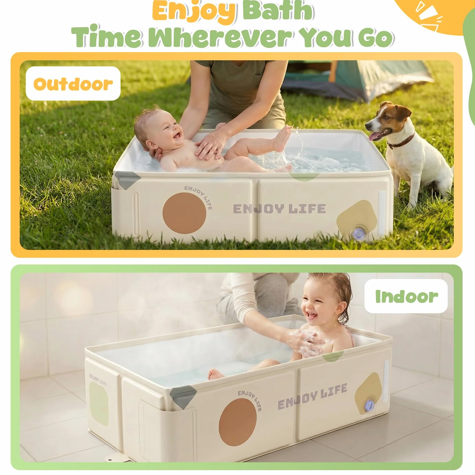 Orzbow Bañera Bebe Plegable, Portátil Bañera Bebe Plegable con Pegatina de Temperatura, Banheira Bebe de 6 Meses a 6 Años, Fácil de Limpiar, Estable y Duradera, Pliega Almacenar, Blanco